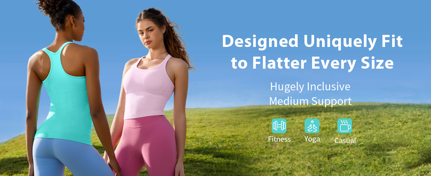 thumbnail video image 2 of ANFERRY Women's Ribbed Workout Tank Tops with Built in Bra Racerback Athletic Top, 2 of 10