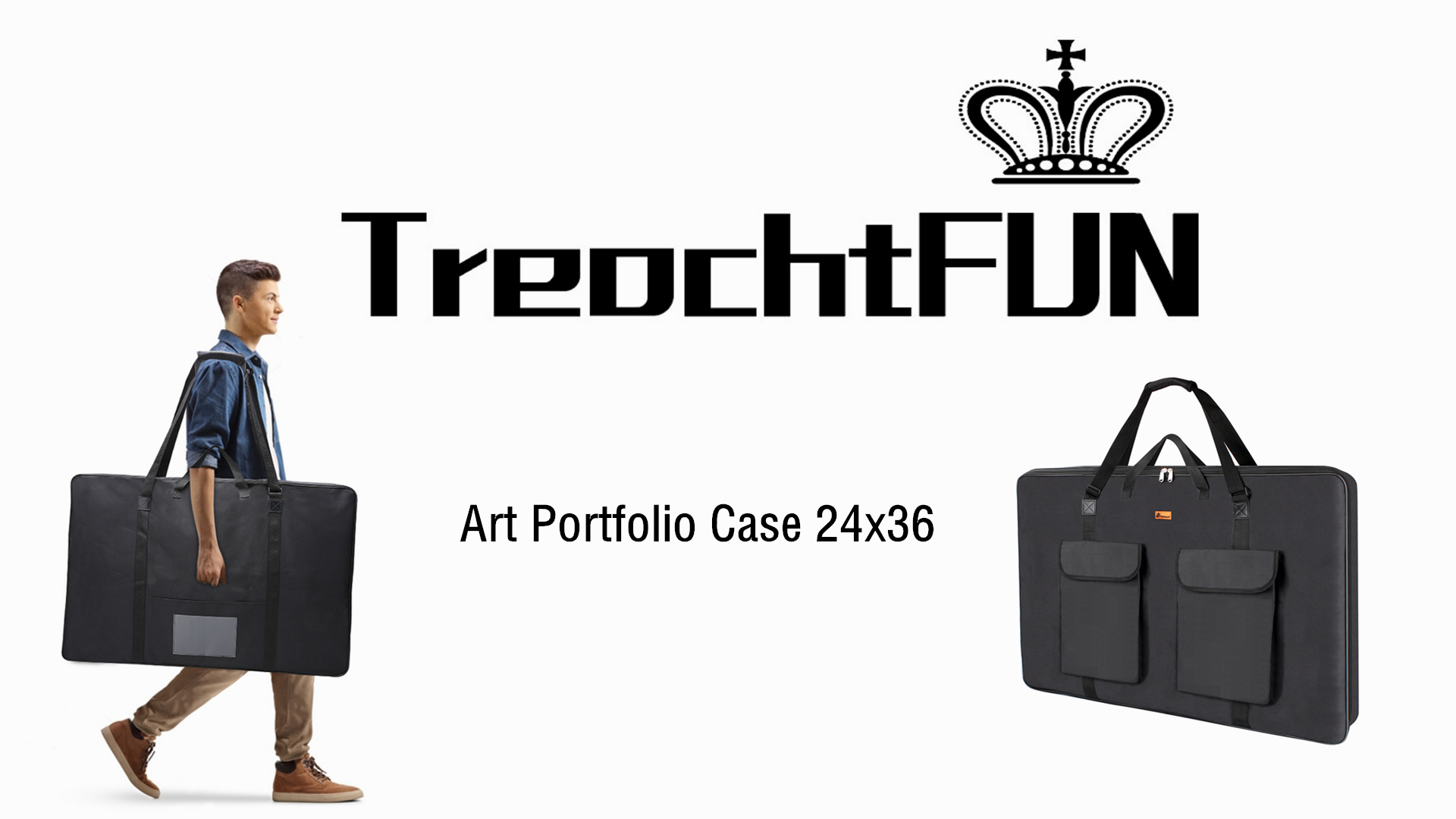 thumbnail video image 2 of TreochtFUN Art Portfolio 23 X 31, Portfolio Case A2 Heavy duty Portfolio Folder for Artwork With Shoulder Strap, Art Supply Bag For Large Painting Board Supplies .(Black), 2 of 8
