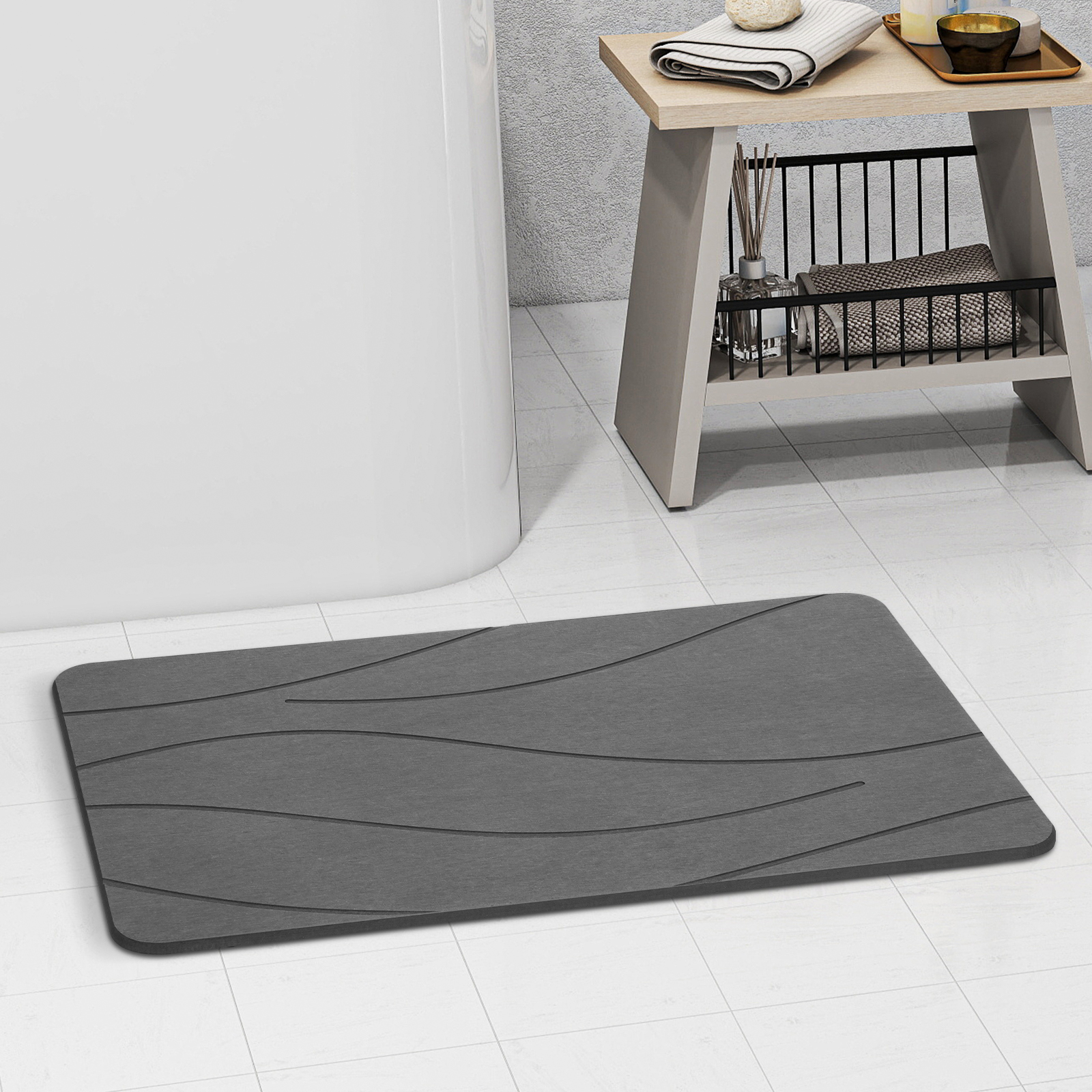 thumbnail video image 2 of LIZEVINC Large Stone Bath Mat, Non-Slip Diatomaceous Earth, Super Absorbent Quick Dry Diatomite Shower Mat for Bathroom Floor, Fast Drying Bathroom Mat, 31.5" x 19.6", Deep Gray, 2 of 11