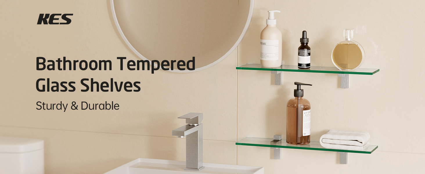 thumbnail video image 2 of KES Glass Shelf 1-Tier Modern Floating Shelves Polished Chrome Wall Mount, 1 Shelf, 2 of 11