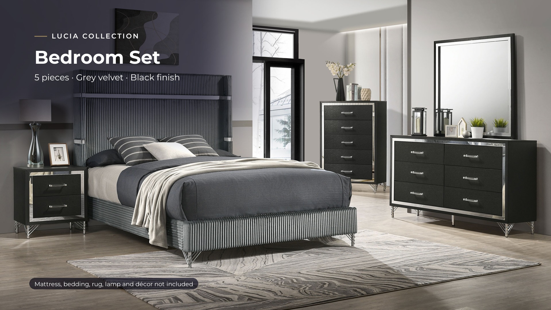 thumbnail video image 2 of Coaster Lucia 5-Piece Eastern King Bedroom Set, Grey and Black, 2 of 19
