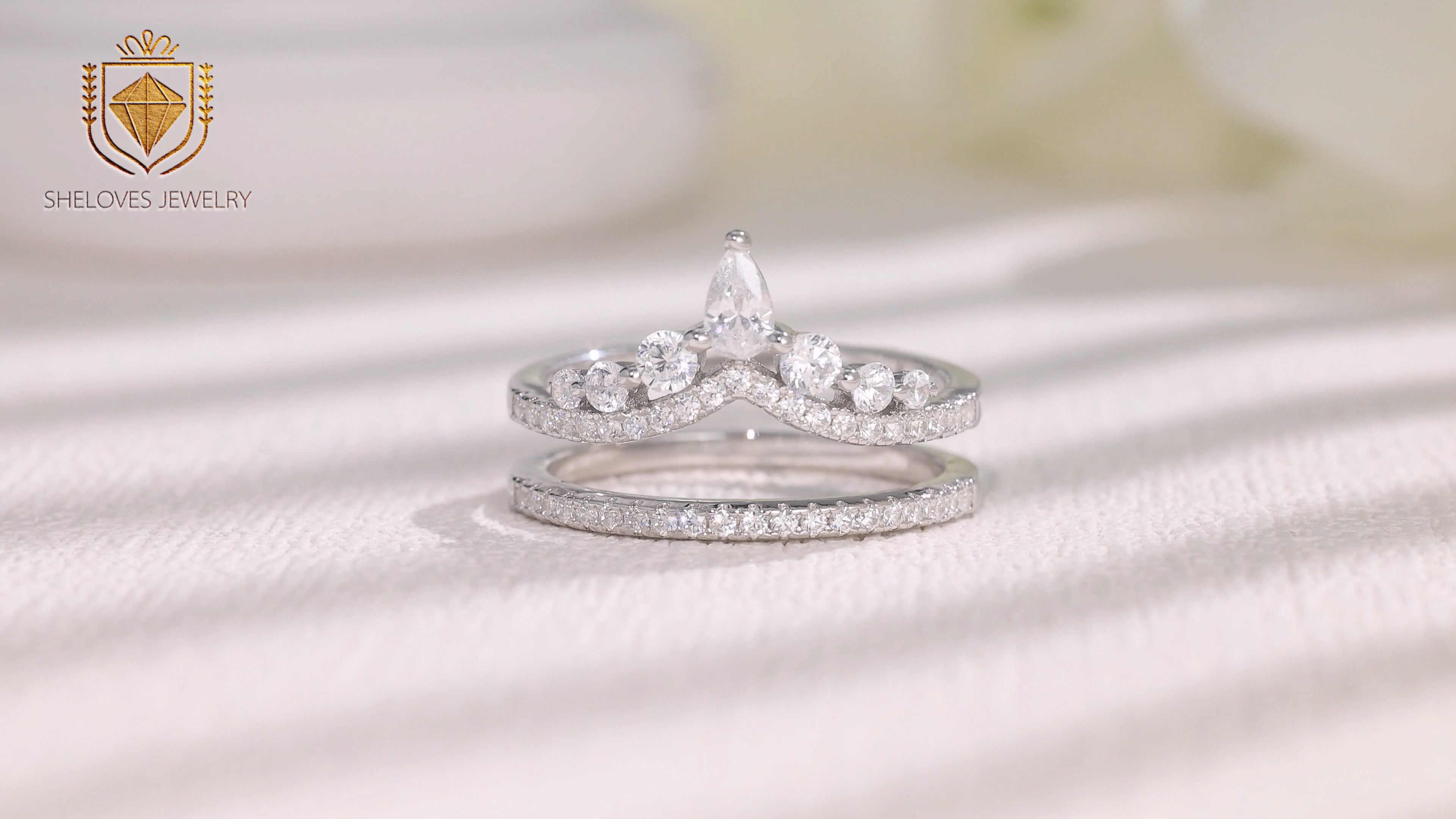 thumbnail video image 2 of SHELOVES Teardrop Pear Cut Wedding Rings Enhancer for Engagement Rings CZ 925 Sterling Silver Wedding Bands Size 10, 2 of 6