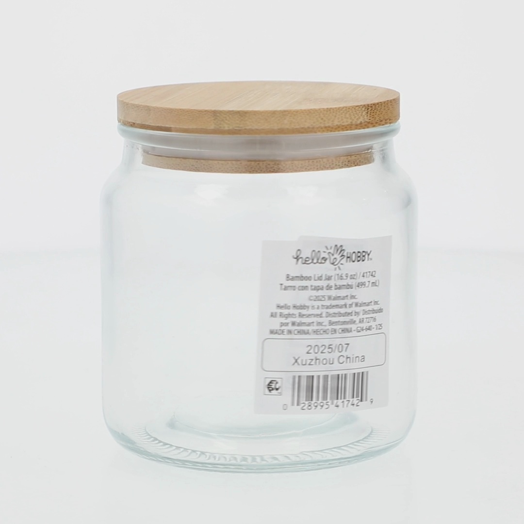 Hello Hobby Glass Jar with Bamboo Lid, 16.9 oz, 1 Piece - Walmart.com