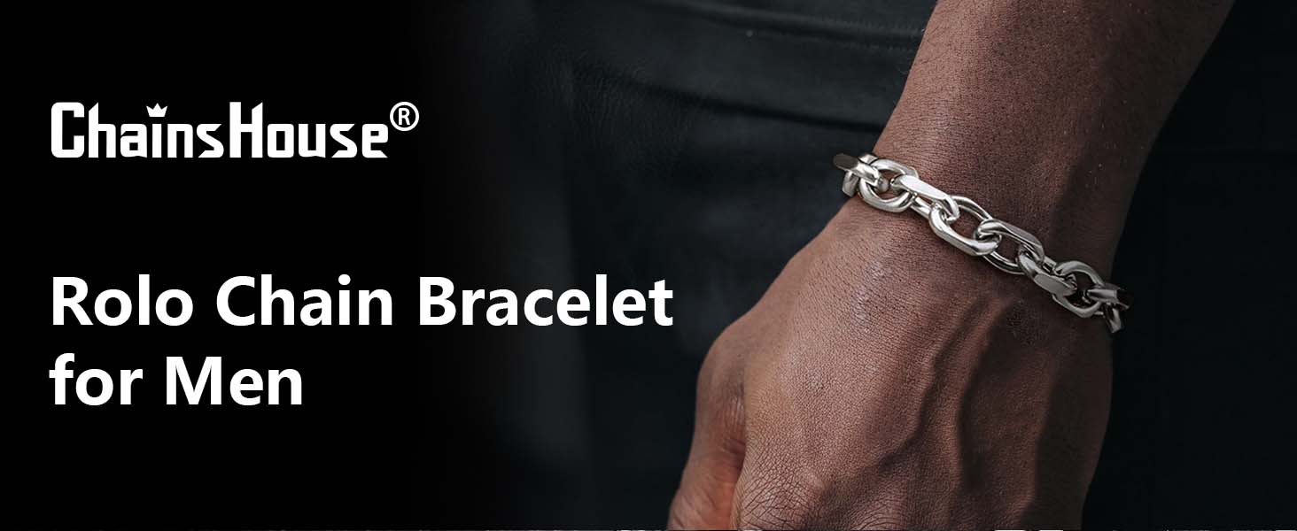 thumbnail video image 2 of ChainsHouse 9mm Black Men's Bracelets Stainless Steel Rolo Chain Hand Link Bracelet Jewelry Gift for Him Boyfriend Husband Son, 8.3 Inch, 2 of 9
