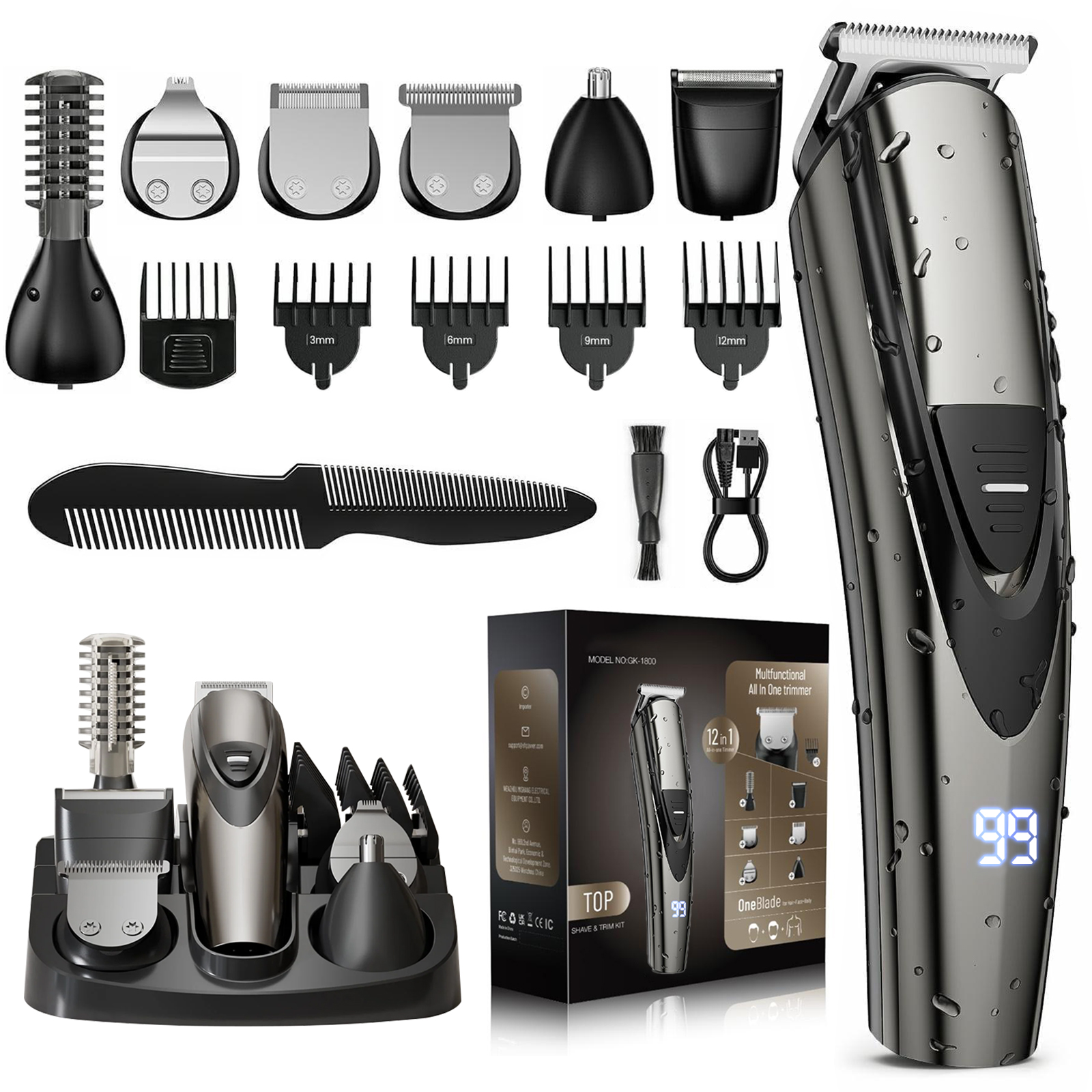 thumbnail video image 2 of Nogroa Hair Trimmer for Men, Cordless Hair Clippers with Safety Lock, All in One Mens Grooming Kit for Face, Mustache, Nose and Body, Waterproof Rechargeable Beard Trimmer, Gifts for Husband Father, 2 of 10