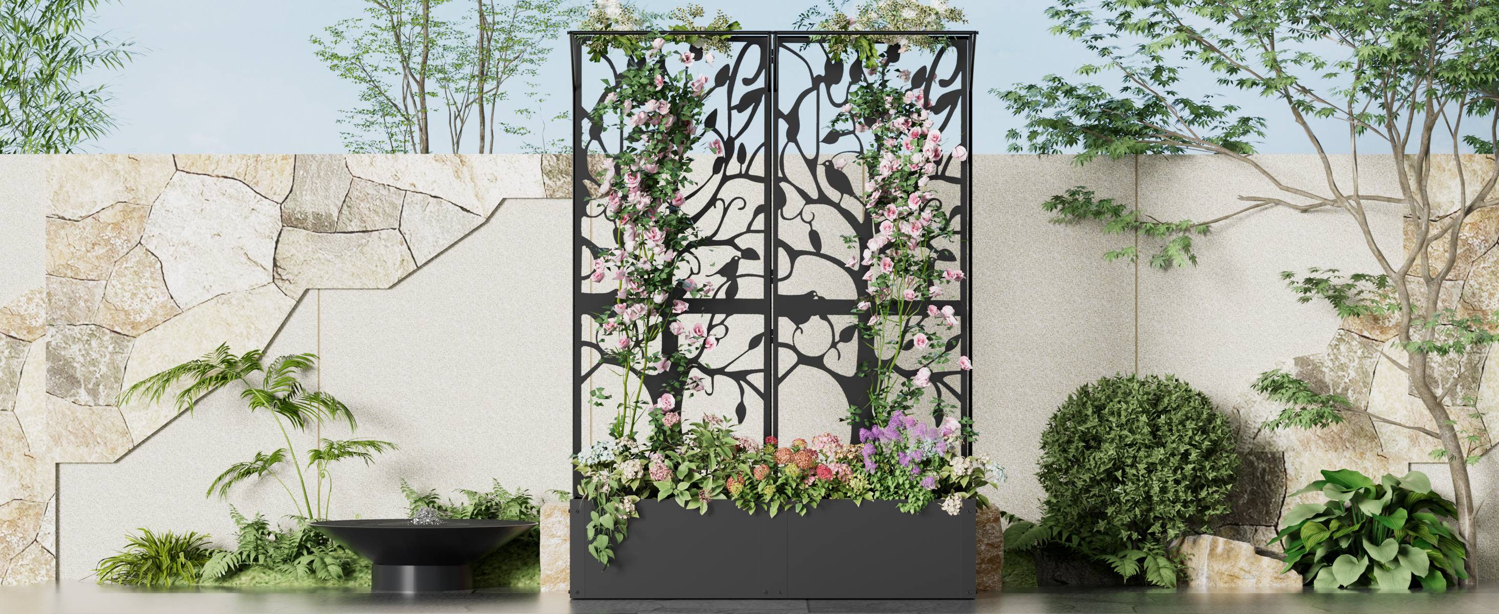thumbnail video image 2 of Oubayajia Metal Planter Box with Trellis Set of 2 Privacy Screen, Raised Garden Bed with Drainage Holes for Climbing Plants,Vegetables, 62 Inch Tall(Black), 2 of 8