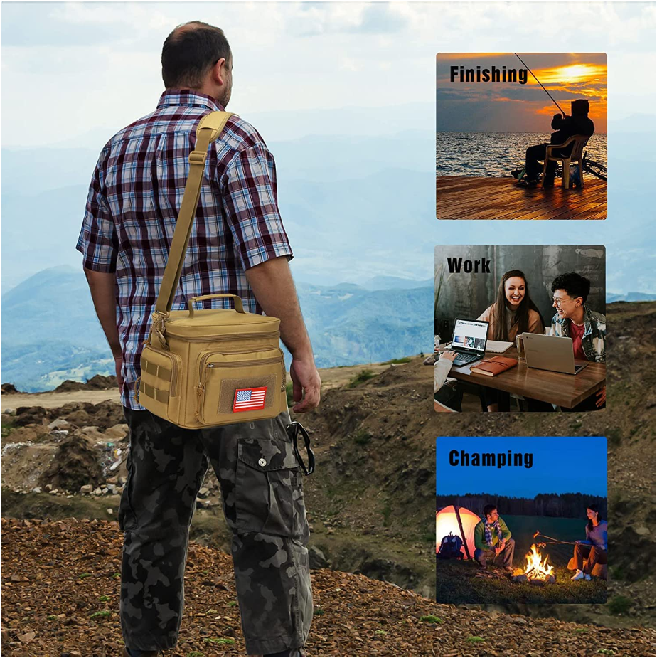 thumbnail video image 2 of TRIPGEAR Lunch Box for Men, Mens Lunch Bag with Webbing Leakproof Insulated Large Capacity Cooler Bag with Adjustable Shoulder Strap(12.3L Camo-Black), 2 of 9