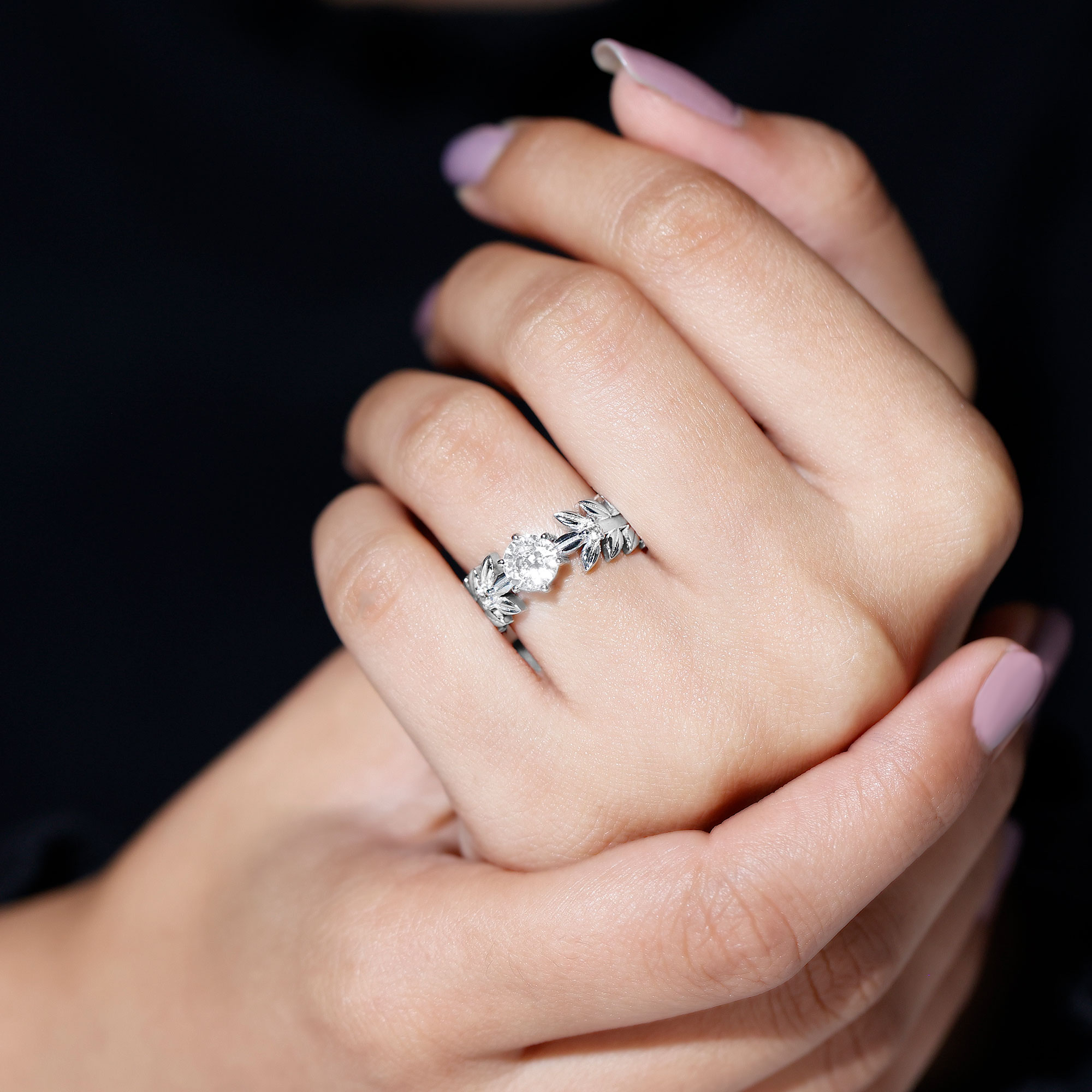 thumbnail video image 2 of Rosec Jewels Lab Created Diamond Promise Ring - Nature Inspired Leaf Ring - 6 mm - 1 Ct - EF-VS Grade, 10K White Gold, US 3.50, 2 of 9