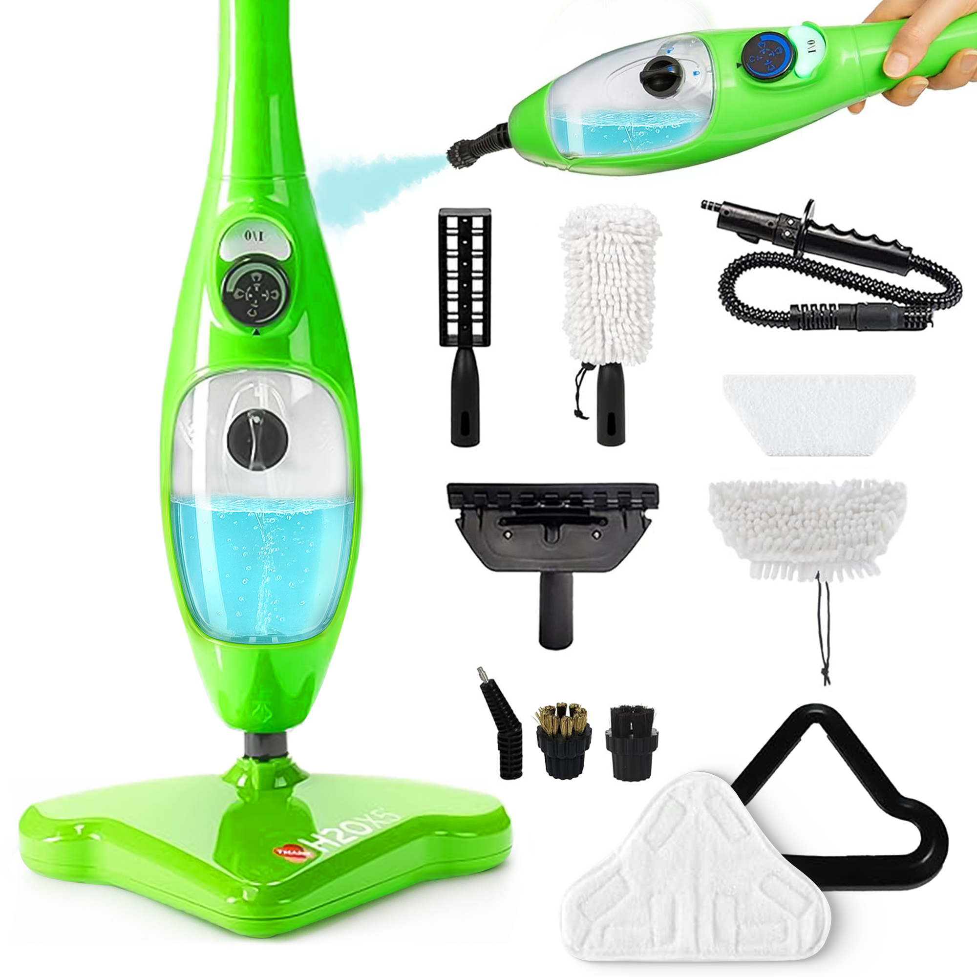 thumbnail video image 2 of H2O X5 Dual Blast Steam Mop + Descaler– Chemical-Free, Multi-Surface Cleaner for Floors, Carpets & Windows, Handheld Steam Cleaner, Kills 99% of Germs, Lightweight & Eco-Friendly, 2 of 7
