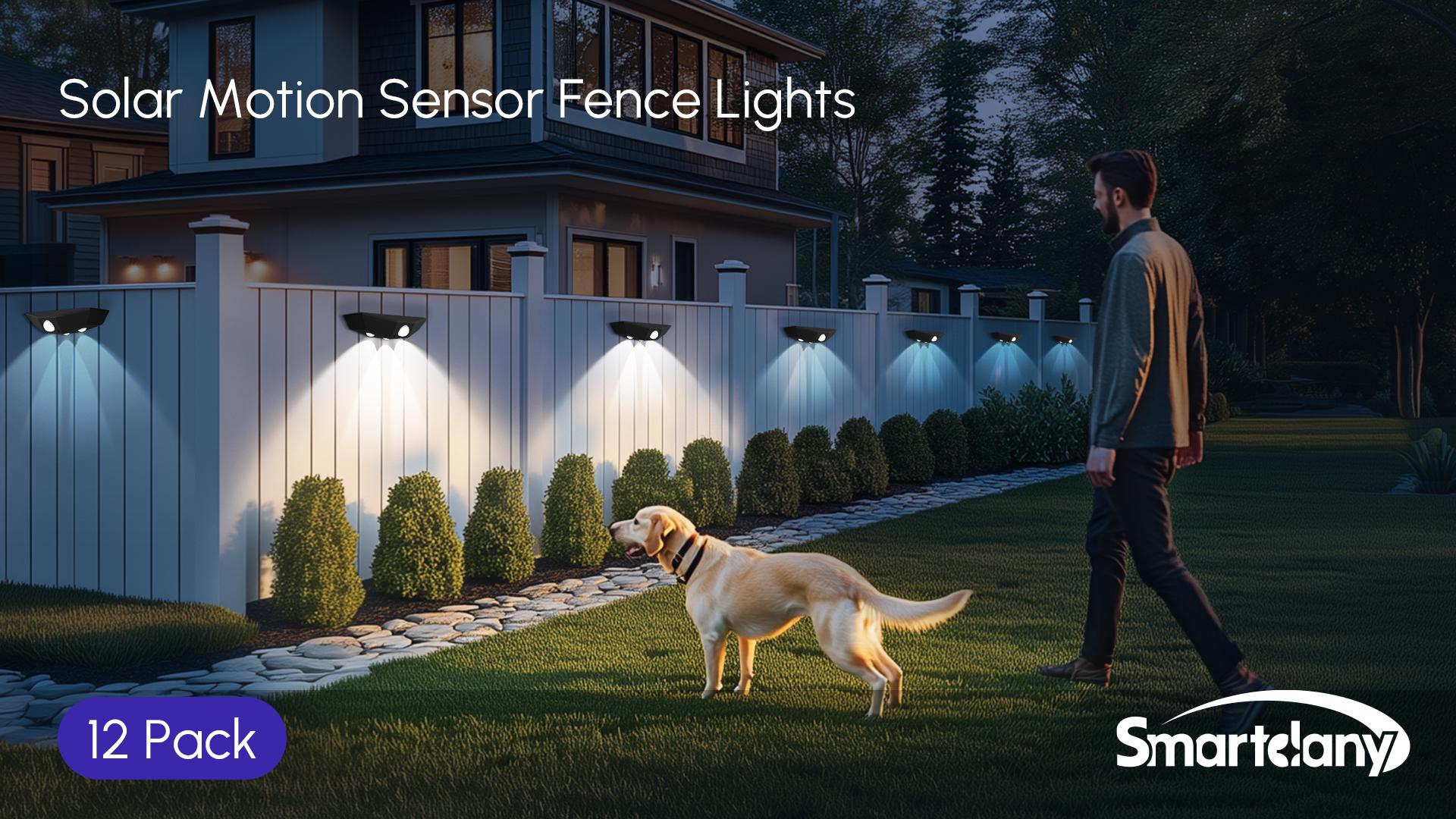 thumbnail video image 2 of Gracetumbler Solar Fence Lights 12 Pack, Motion Sensor Outdoor Light with 3-Sided Lighting, 6000K/3000K Dual Color Temperature with IP63 Waterproof, 2 of 6