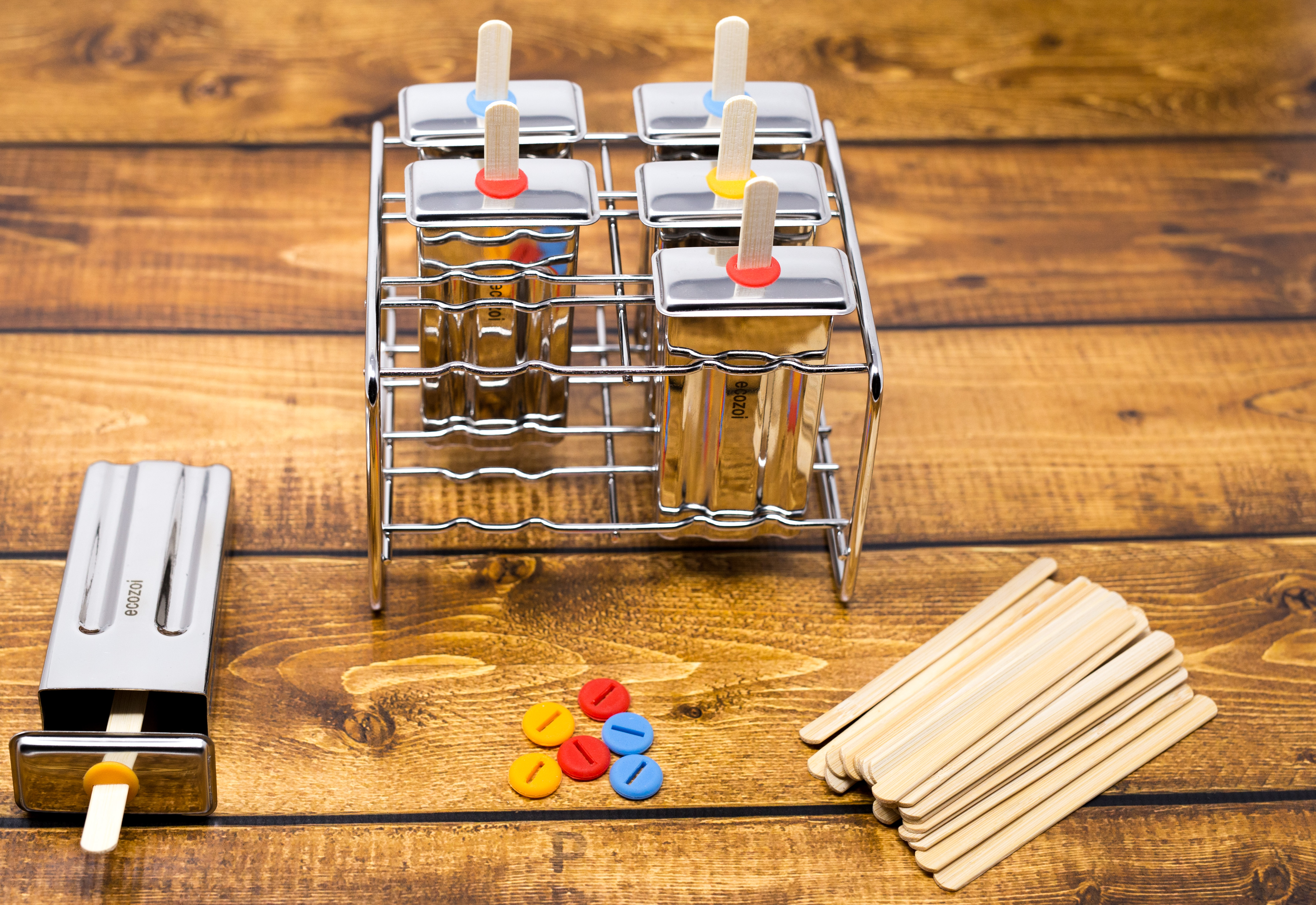 thumbnail video image 2 of Stainless Steel Popsicle Molds, Square with Reusable Bamboo Sticks, 2 of 7