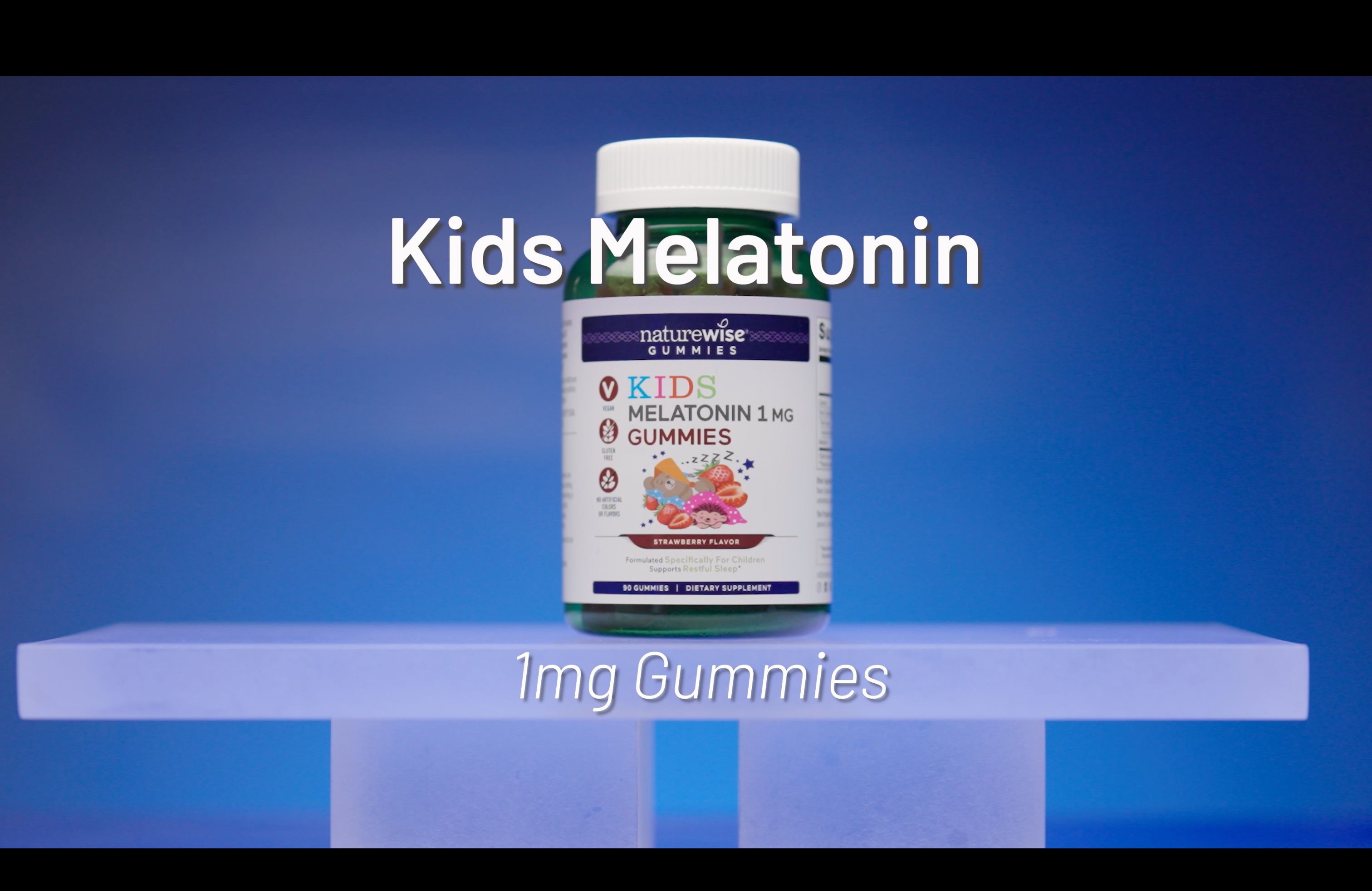 thumbnail video image 2 of Naturewise Kids Melatonin Gummy 1 mg - Occasional Sleep Support Supplement - Drug-Free Sleep Aid for Kids Ages 4 & Up - Strawberry Flavored - Vegan, Gluten Free, Non-GMO - 60 Count[2-Month Supply], 2 of 9