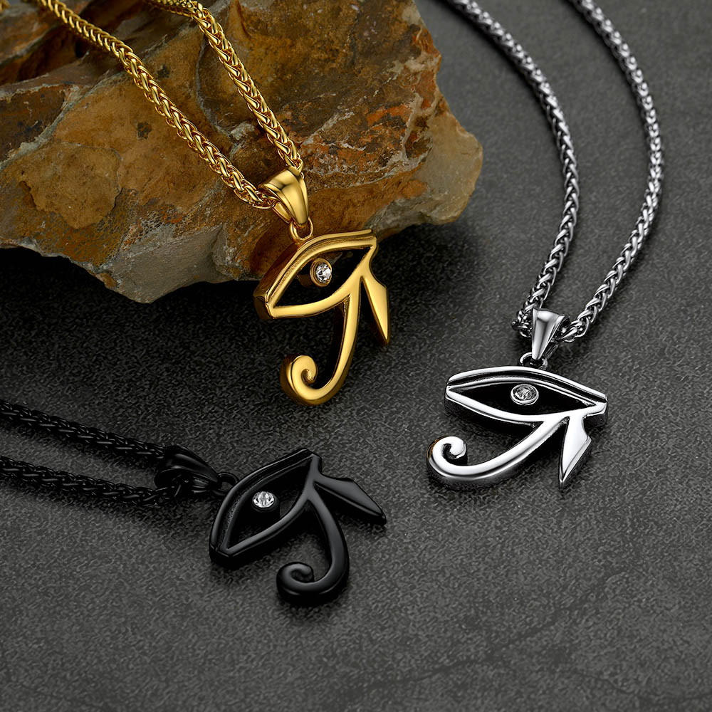 thumbnail video image 2 of FaithHeart Ancient Egyptian Eye of Horus Necklace Stainless Steel Amulet Talisman Pendant Jewelry Gift for Dad Grandpa Fathers Day Birthday Christmas, 2 of 10