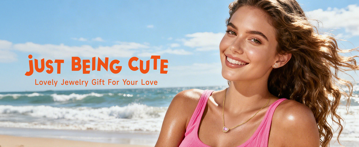 thumbnail video image 2 of Just Being Cute Pink Tourmaline Necklace for Women, 14K Gold Plated Heart Pendant Necklaces 2 Carat Cubic Zirconia Necklace Birthday Mothers Day Jewelry Gifts Her Mom Wife Adult Ideas, 2 of 10