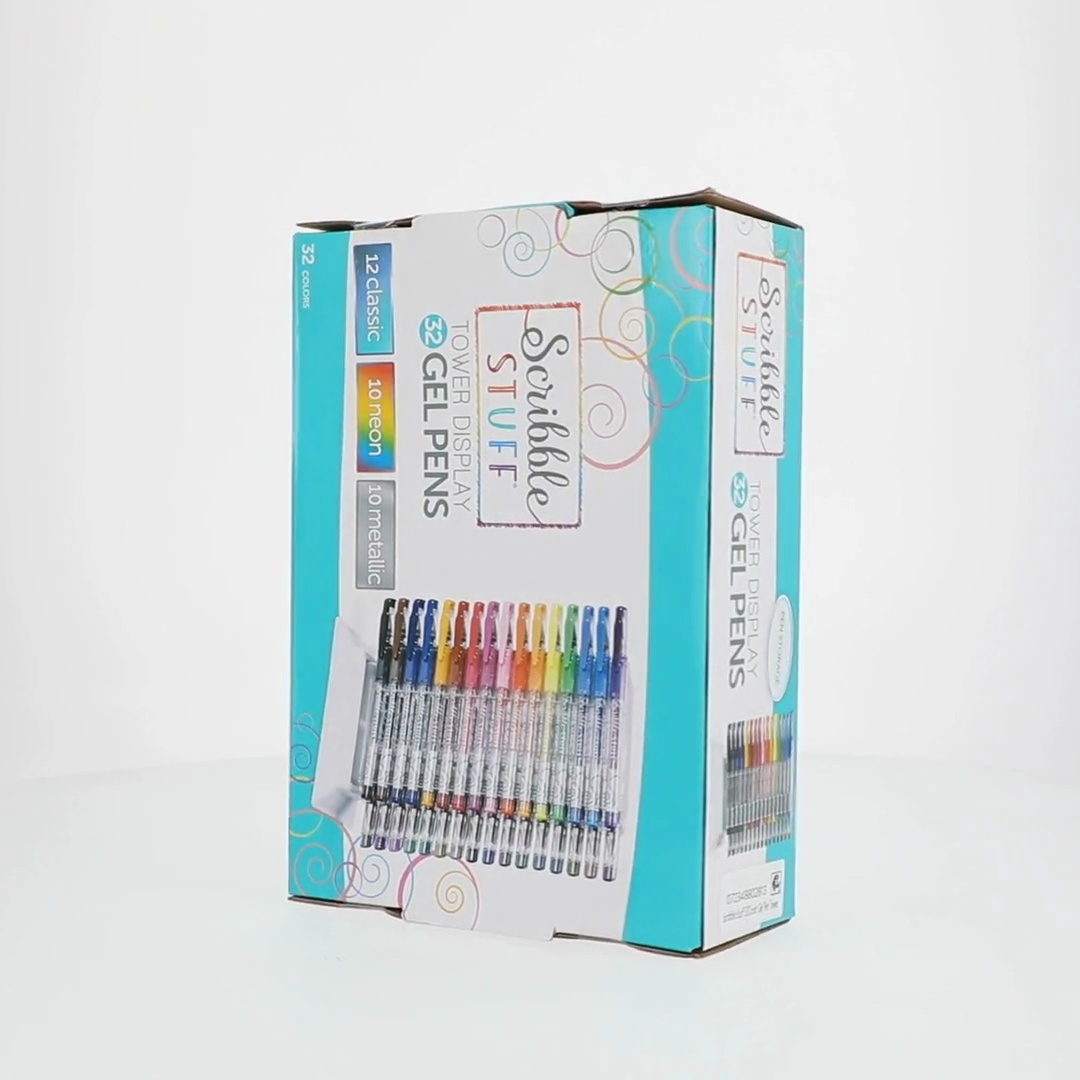 Scribble Stuff Gel Pens – 32 Count Tower, Assorted Colors, Smooth