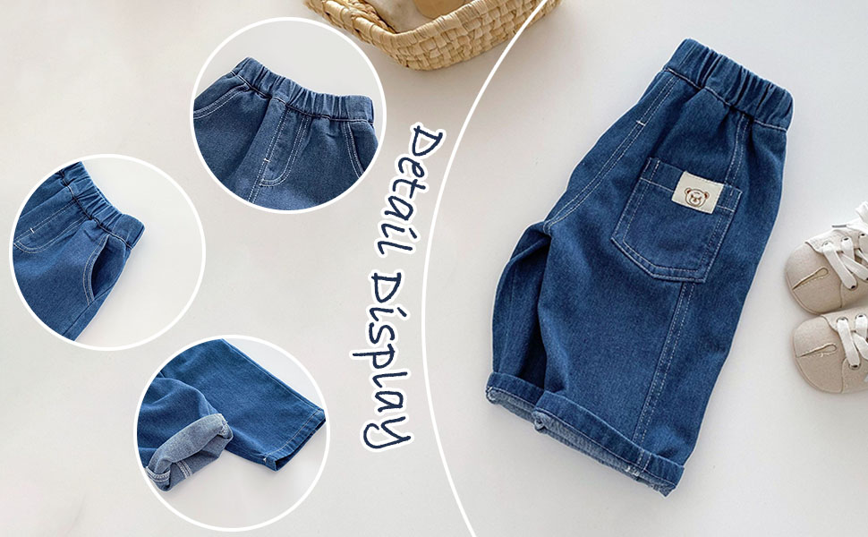 thumbnail video image 2 of JLMSPLWG Preppy Jeans for Kids Straight Leg Pants Infant Boy High Waist Cute Casual Pants Baby Boy Loose Fit Patchwork Denim Jeans Newborn Boy Clothes, 2 of 8
