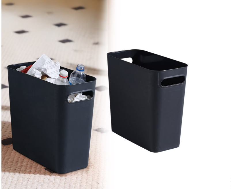 thumbnail video image 2 of SeekLGT Small Trash Can Slim Plastic Wastebasket Bathroom Trash Can Durable Plastic Rectangular Design for Kitchen Office Hotel Room Black, 2 of 10