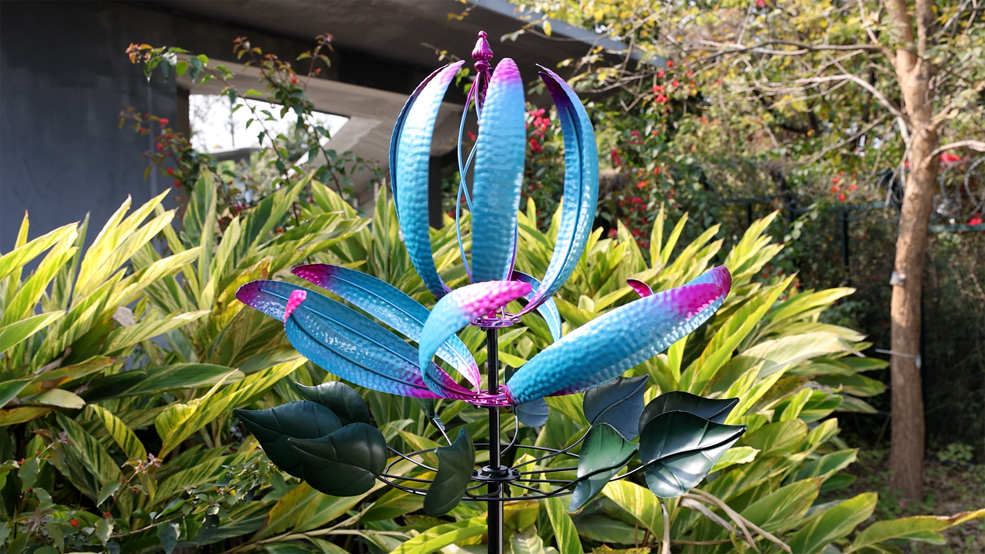 thumbnail video image 2 of ONBRILL Wind Spinners Outdoor, 82" Metal Wind Sculpture w/Stake for Yards and Garden Decor, Blue, 2 of 10