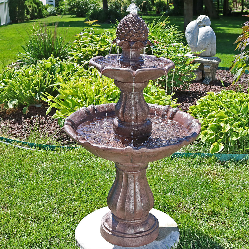 thumbnail video image 2 of Sunnydaze Curved Plinth Traditional Polyresin Outdoor Water Fountain, 2 of 7