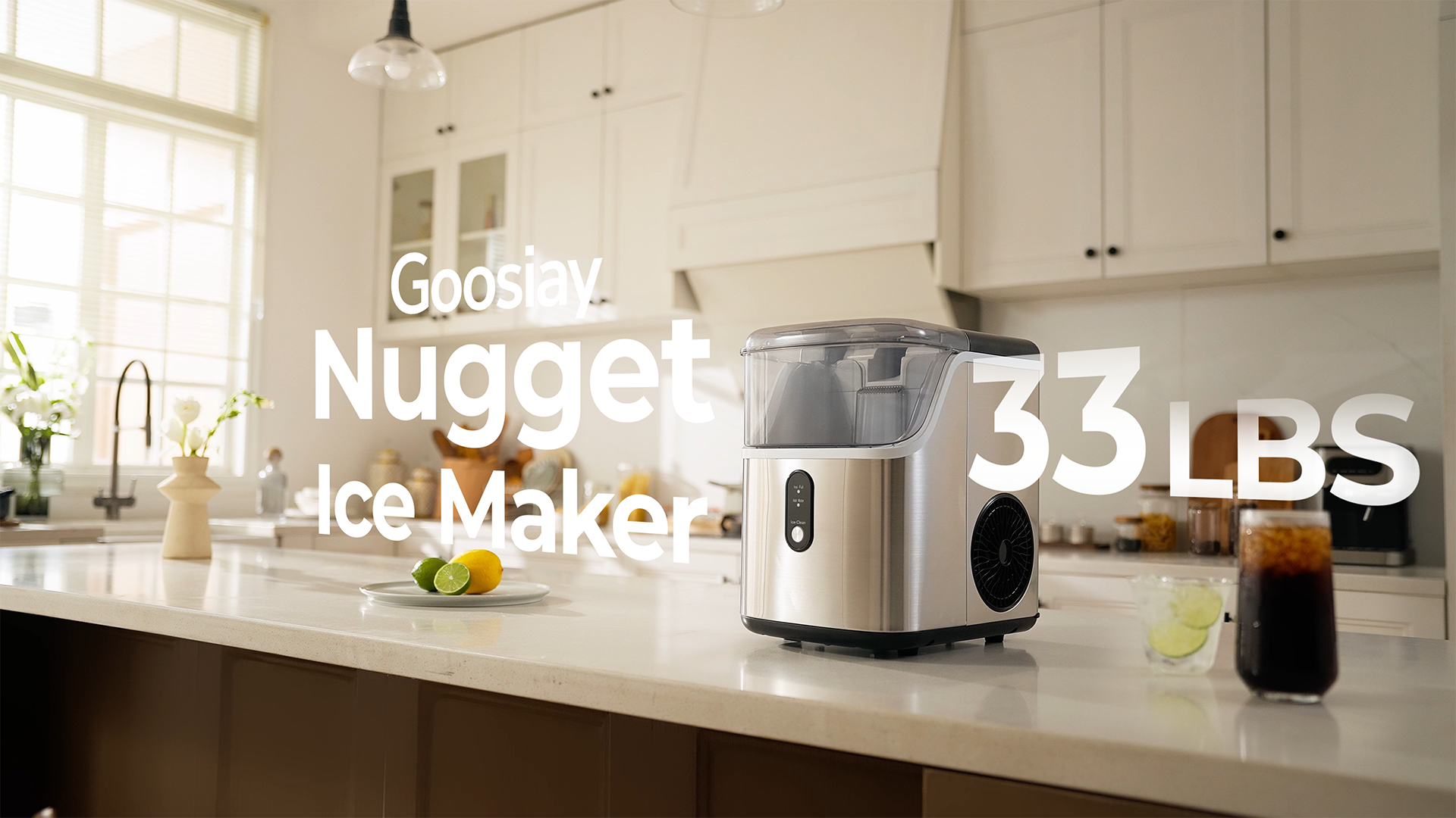 Goosiay, Nugget Ice Maker, 33lb Portable Countertop, Stainless