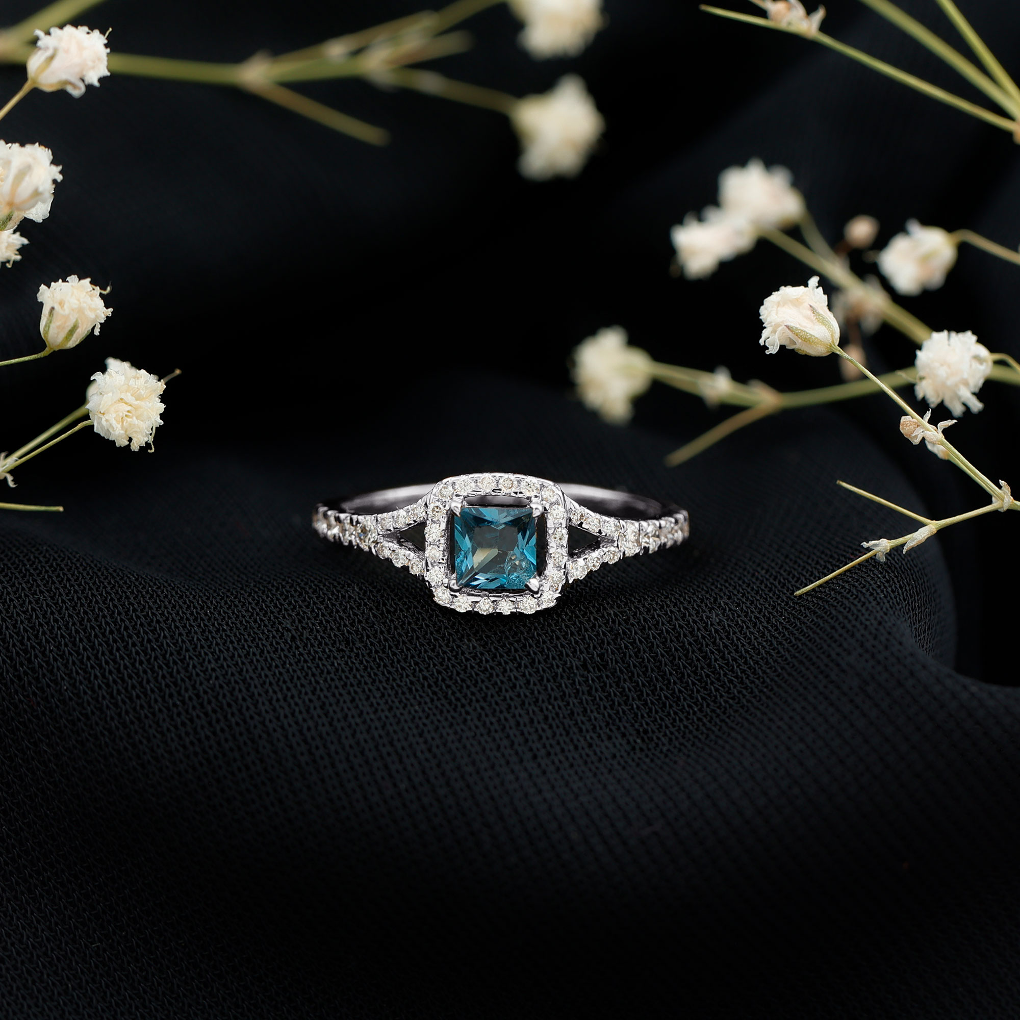 thumbnail video image 2 of Rosec Jewels London Blue Topaz Princess Cut Engagement Ring - Natural Blue Topaz Diamond Ring - AAA Quality - with Jewelry Box, 14K Yellow Gold, US 13.00, 2 of 7