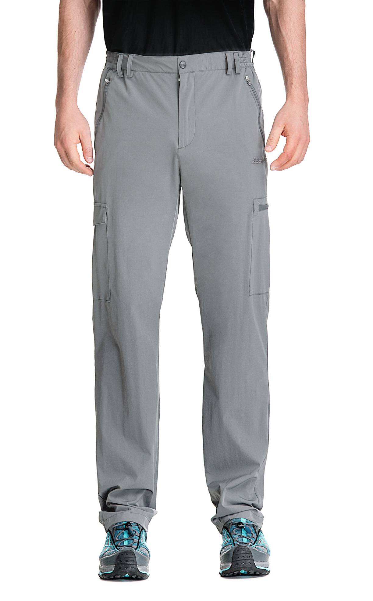 thumbnail video image 2 of Clothin Men's Elastic-Waist Travel Pant Stretchy Lightweight Thin Multi-Pockets Quick Dry Breathable(Light Grey XL-30), 2 of 8