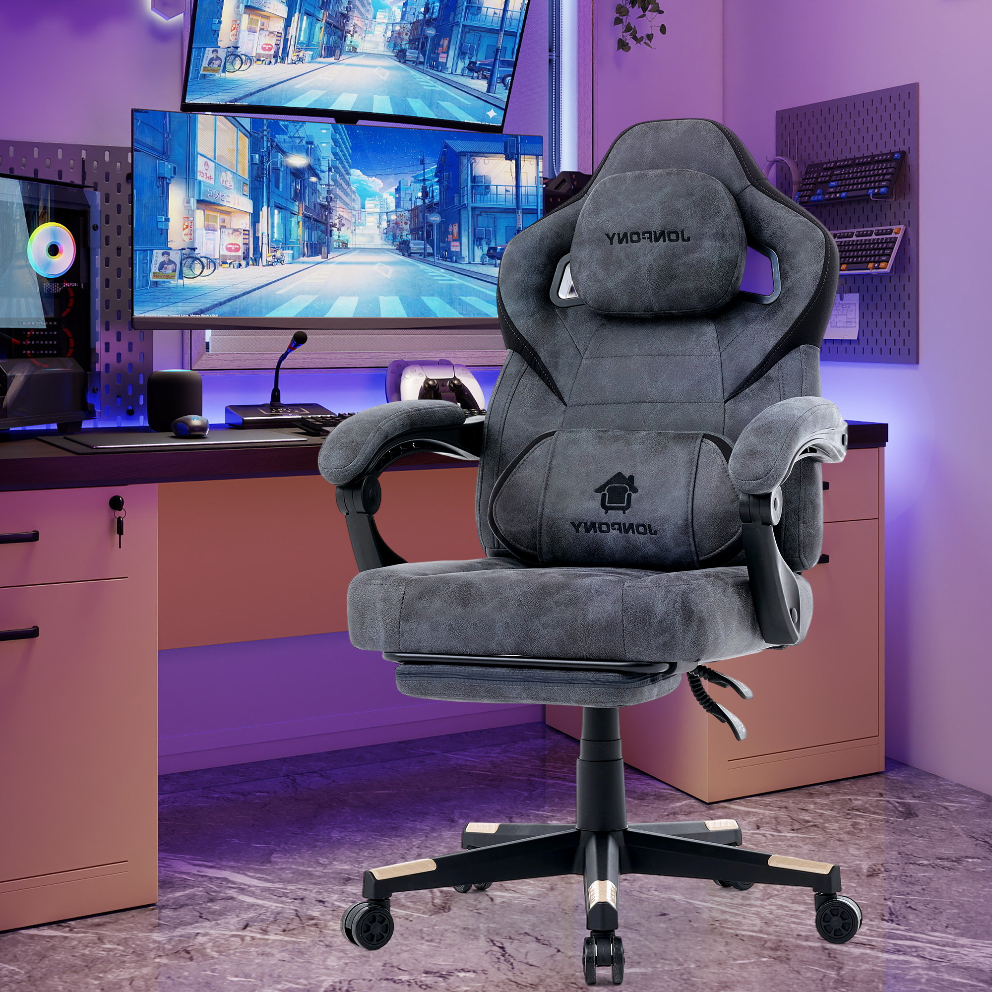 thumbnail video image 2 of JONPONY Big and Tall Gaming Chair,Ergonomic Design with Lumbar Cushion and Footrest,High Back Office Chair Support 8 Hours Long Sitting, Computer Chair,BLUE, 2 of 9