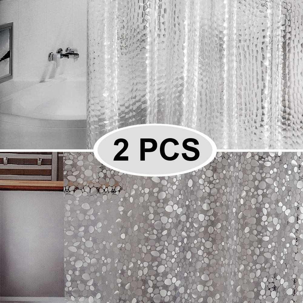 thumbnail video image 2 of Lockways 2 Pcs Shower Curtain, 71"x71" Clear Plastic PEVA Shower Curtain Liner, Waterproof Shower Curtains for Bathroom Bathtubs with Magnets, 24 Hooks, 2 of 8