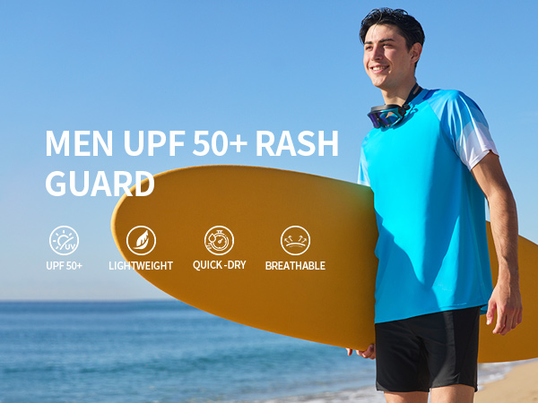 thumbnail video image 2 of ANFERRY Short Sleeve Swim Shirts for Men Printed UPF50+ Sun Protection Athletic Rash Guards Top, 2 of 10