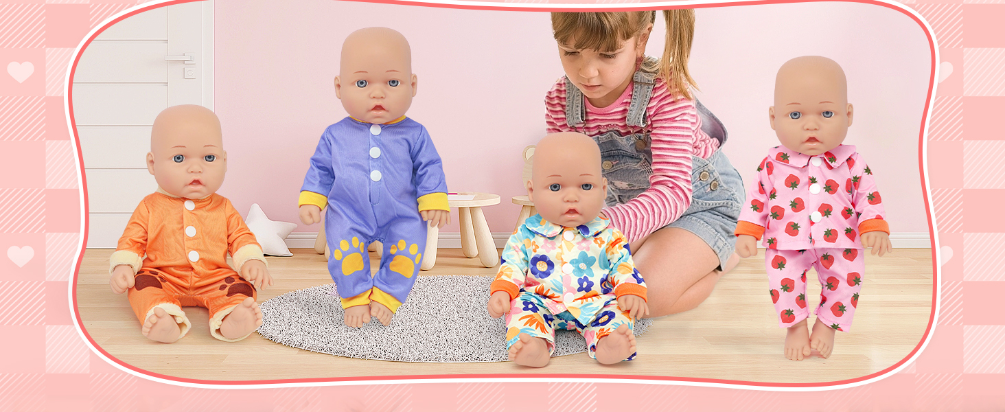 thumbnail video image 2 of ZITA ELEMENT 4 Sets Alive Baby Doll Clothes for 10-12 Inch baby dolls, 12" Baby Doll Clothes Accessories Fit for 10/11/12 Inch, 2 of 8