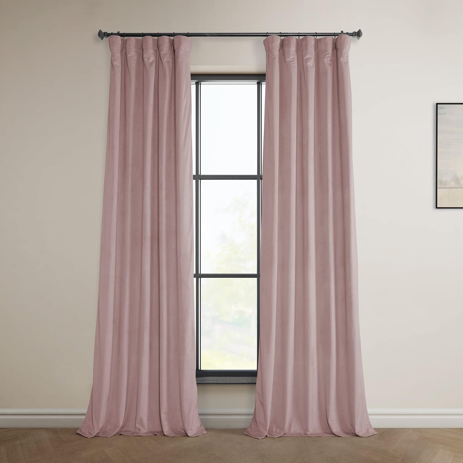 thumbnail video image 2 of HPD Half Price Drapes Ballet Pink Heritage Plush Velvet Room Darkening Curtains for Bedroom & Living Room Curtains (1 Panel), Window Curtains 96 inches long, Rod Pocket Curtains & Drapes, 50W X 96L, 2 of 13