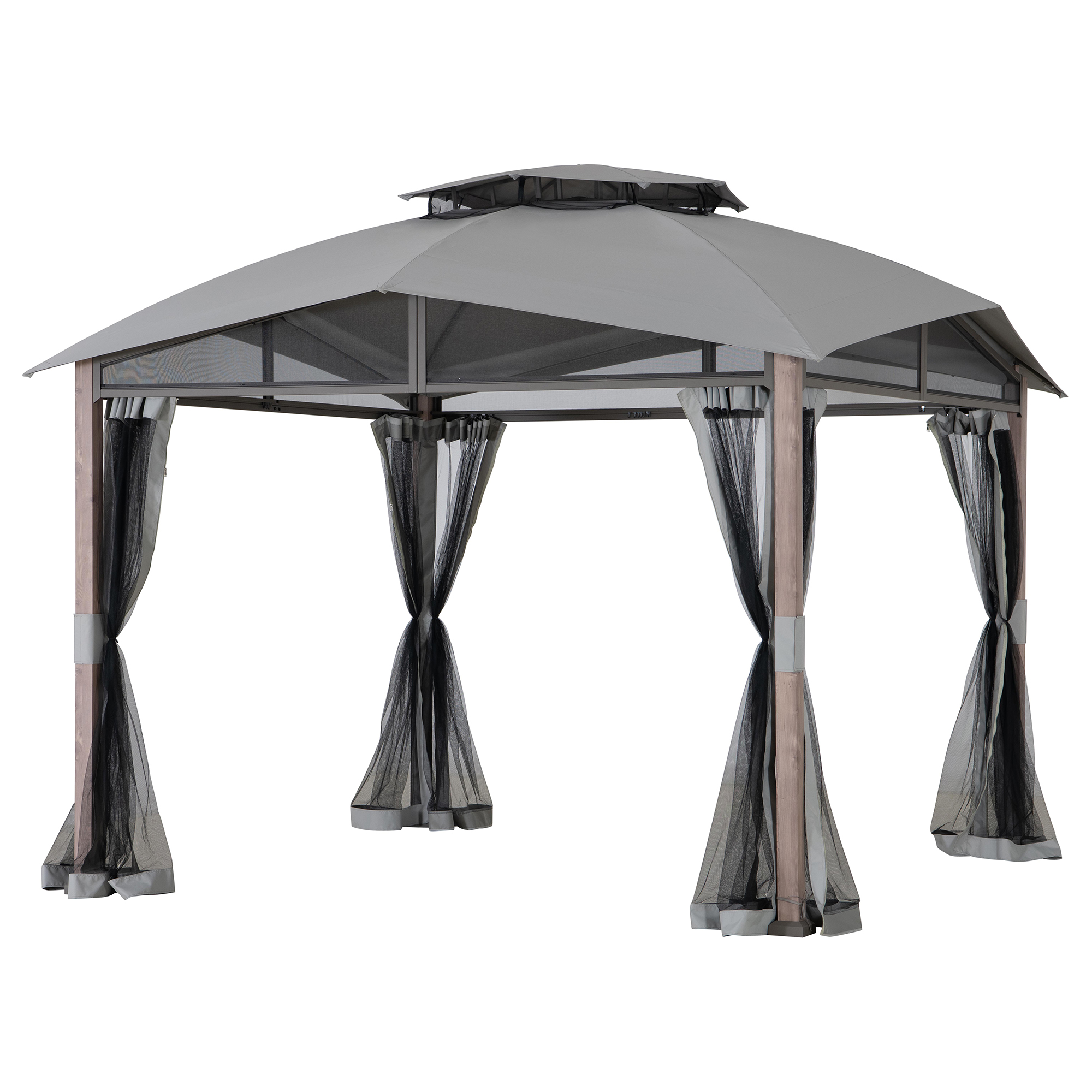 thumbnail video image 2 of Sunjoy 12 x 12 ft. Outdoor Backyard Steel Frame Soft Top Gazebo with Mosquito Netting ,2-Tier Canopy Roof, Ceiling Hook, 2 of 13
