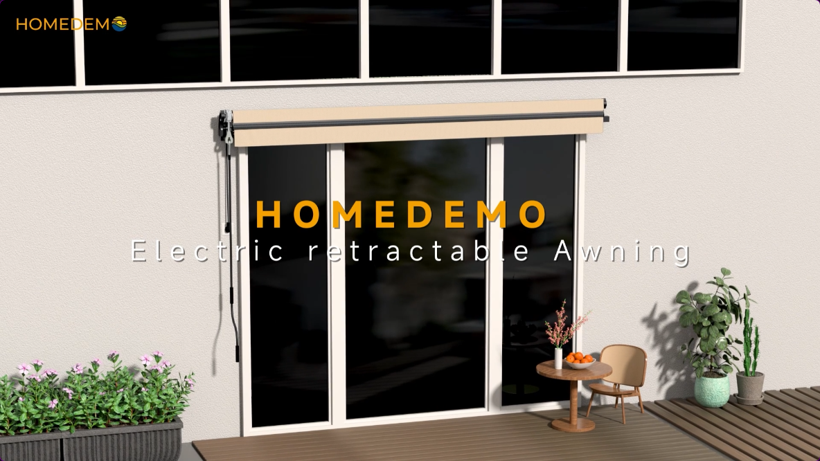 thumbnail video image 2 of HOMEDEMO 13x8.2 Electric Retractable Awning for Patio, Motorized Awnings, Sunshade Shelter Crank Handle, UV & Waterproof Polyester Cover and Aluminum Frame for Balcony, Yard, Outdoor Deck, Beige, 2 of 7