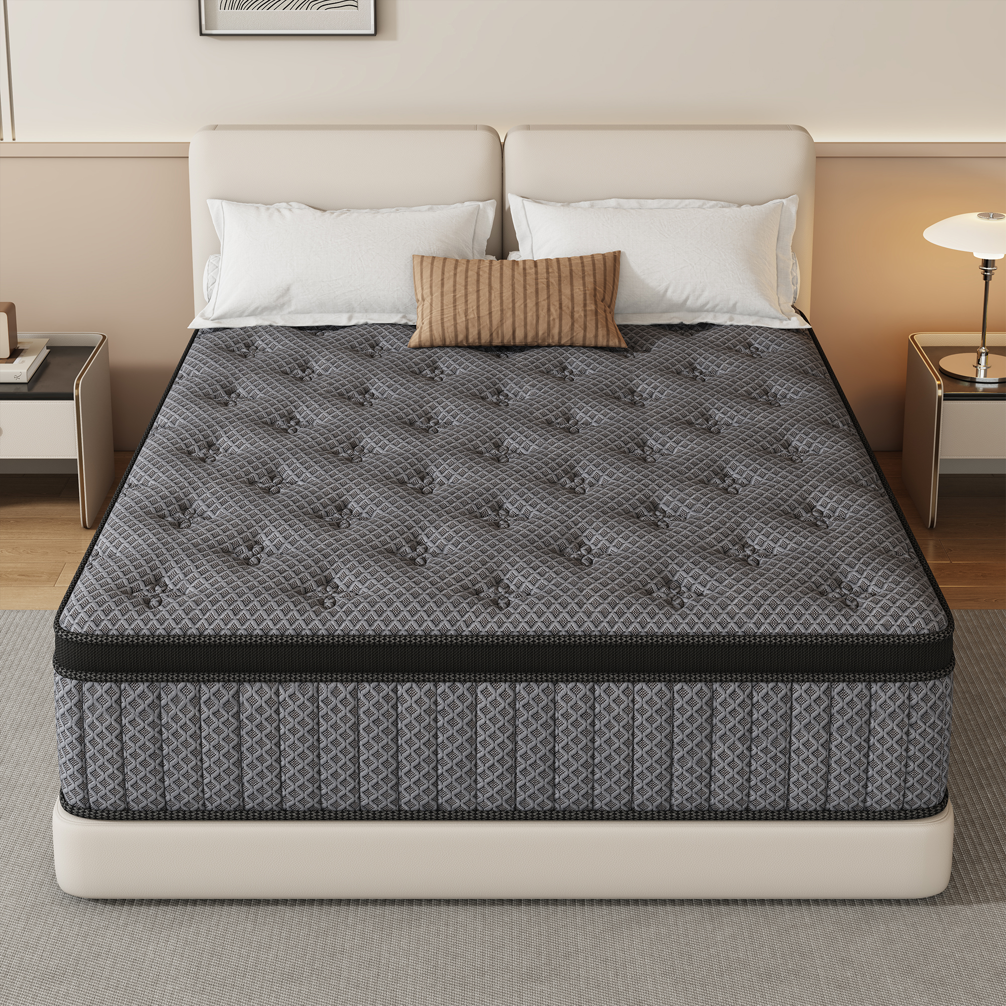 thumbnail video image 2 of HIKOS 14 inch King Mattress in a Box, Cooling Gel Memory Foam Hybrid Mattress with Individually Wrapped Pocket Coils, Medium Firm King Size Mattress, Pressure Relief for Adult, 2 of 13