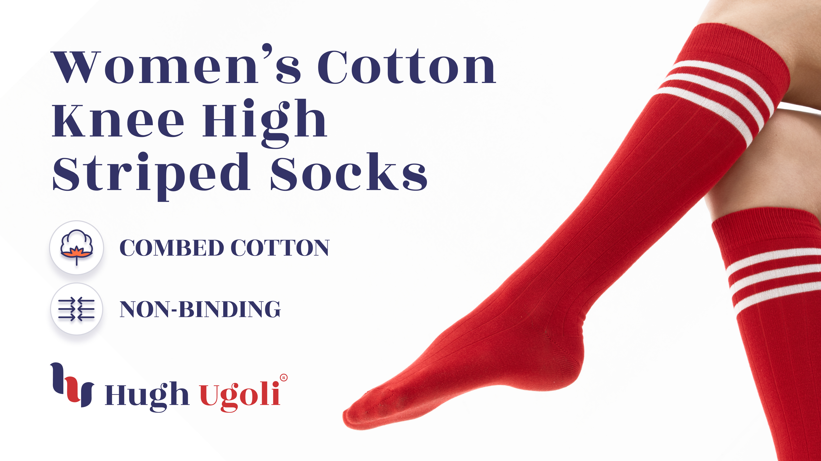 thumbnail video image 2 of HUGH UGOLI Women Cotton Knee High Socks with 3 Stripes, Long Dress School Uniform Socks for Girls, Boot Socks, Shoe Size 8-11, Black, 4 Pairs, 2 of 6