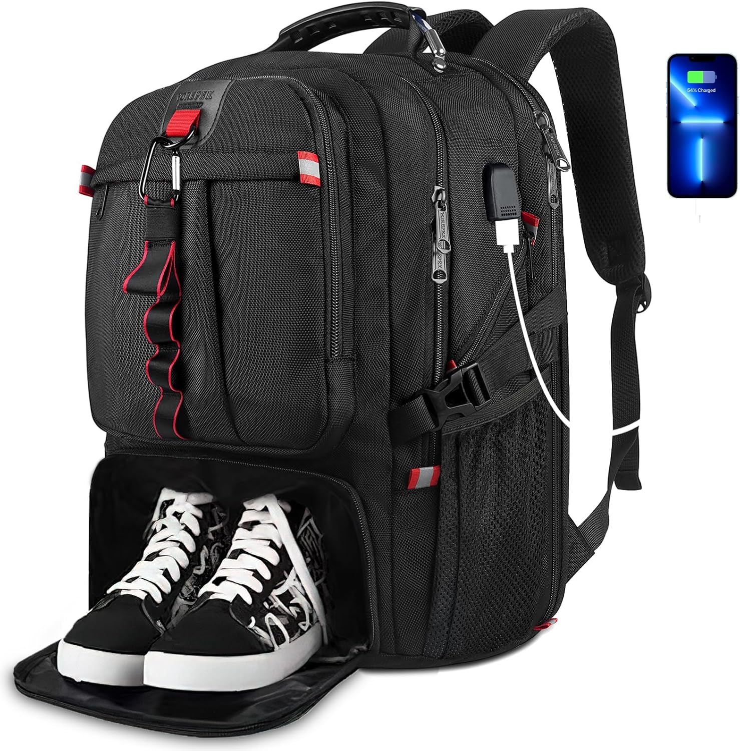 thumbnail video image 2 of YOREPEK Travel Backpack, 50L Laptop Backpack with Shoe Compartment for Men and Women, Fits 17 inch Notebook, Black, 2 of 7