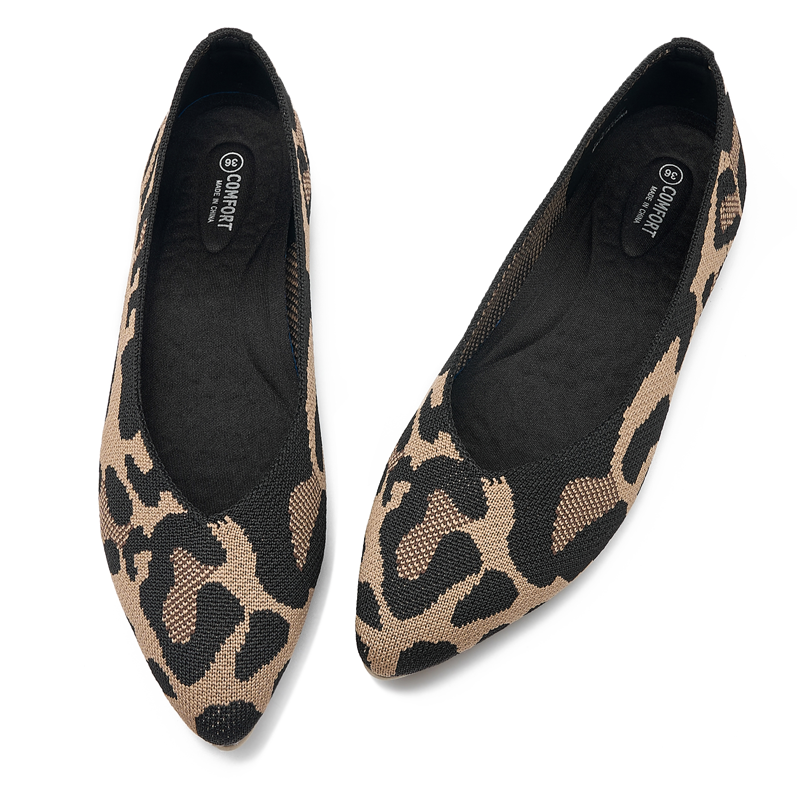 thumbnail video image 2 of LANCROP Women's Leopard Knit Ballet Flats, Slip On Soft Breathable Foldable Machine Washable Casual Walking Loafers, 2 of 11