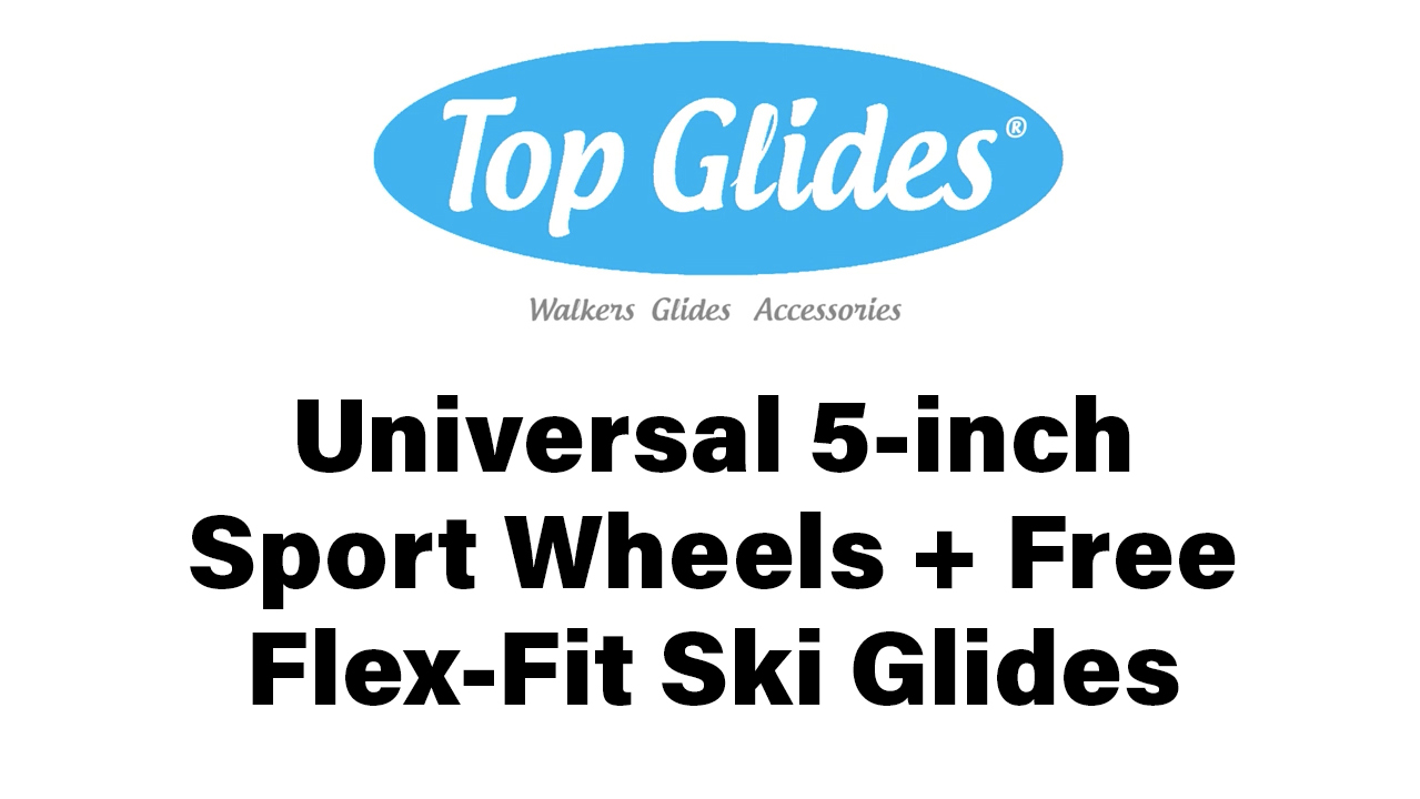 thumbnail video image 2 of 6PCS Top Glides Universal Walker 5 Inch Wheel Conversion Kit with FlexFit Walker Ski Glides (Black), 2 of 6