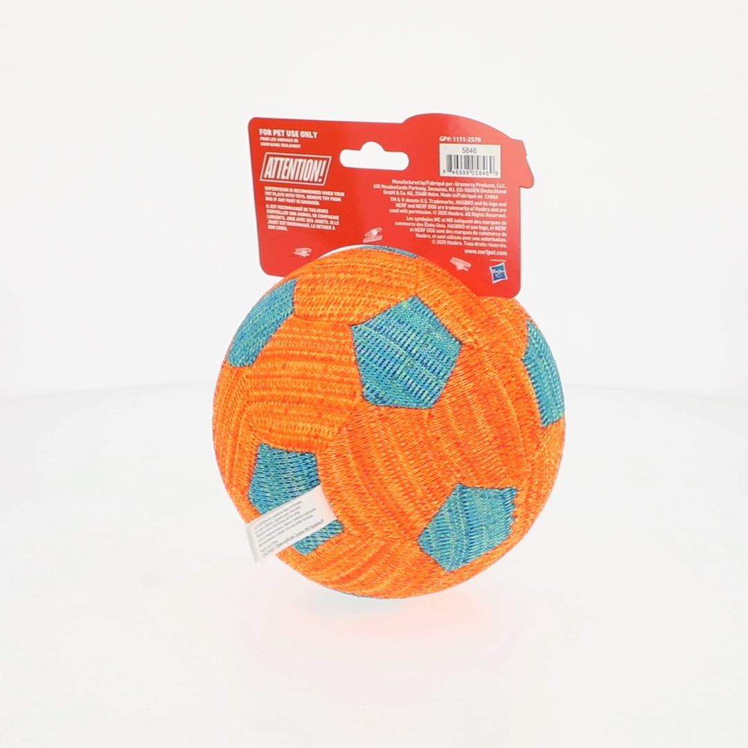 Nerf Dog X-Weave Squeak Soccer Ball for Large Dogs, Durable