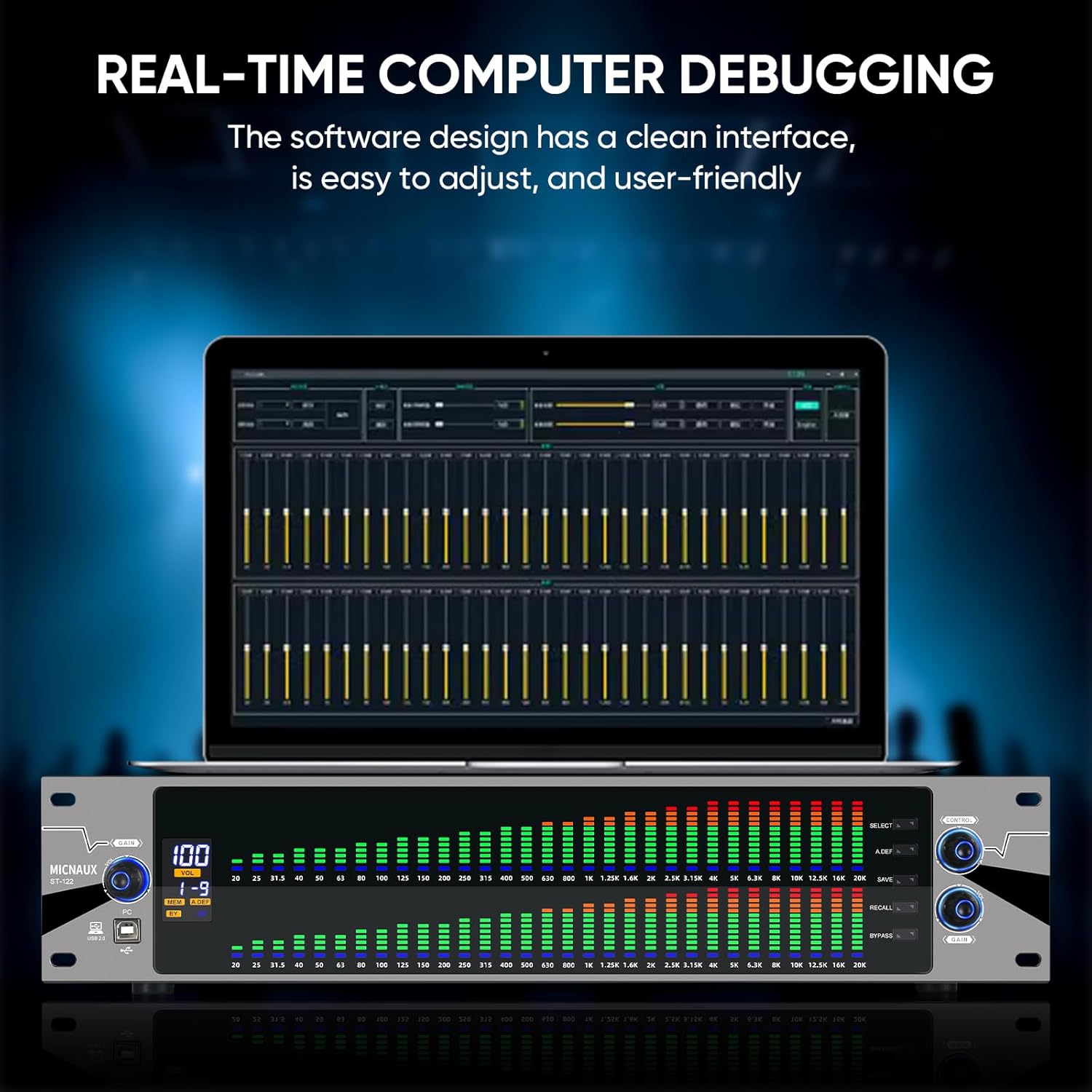 31-Band Digital Equalizer for Home Stereo Audio System, Professional 2U ...