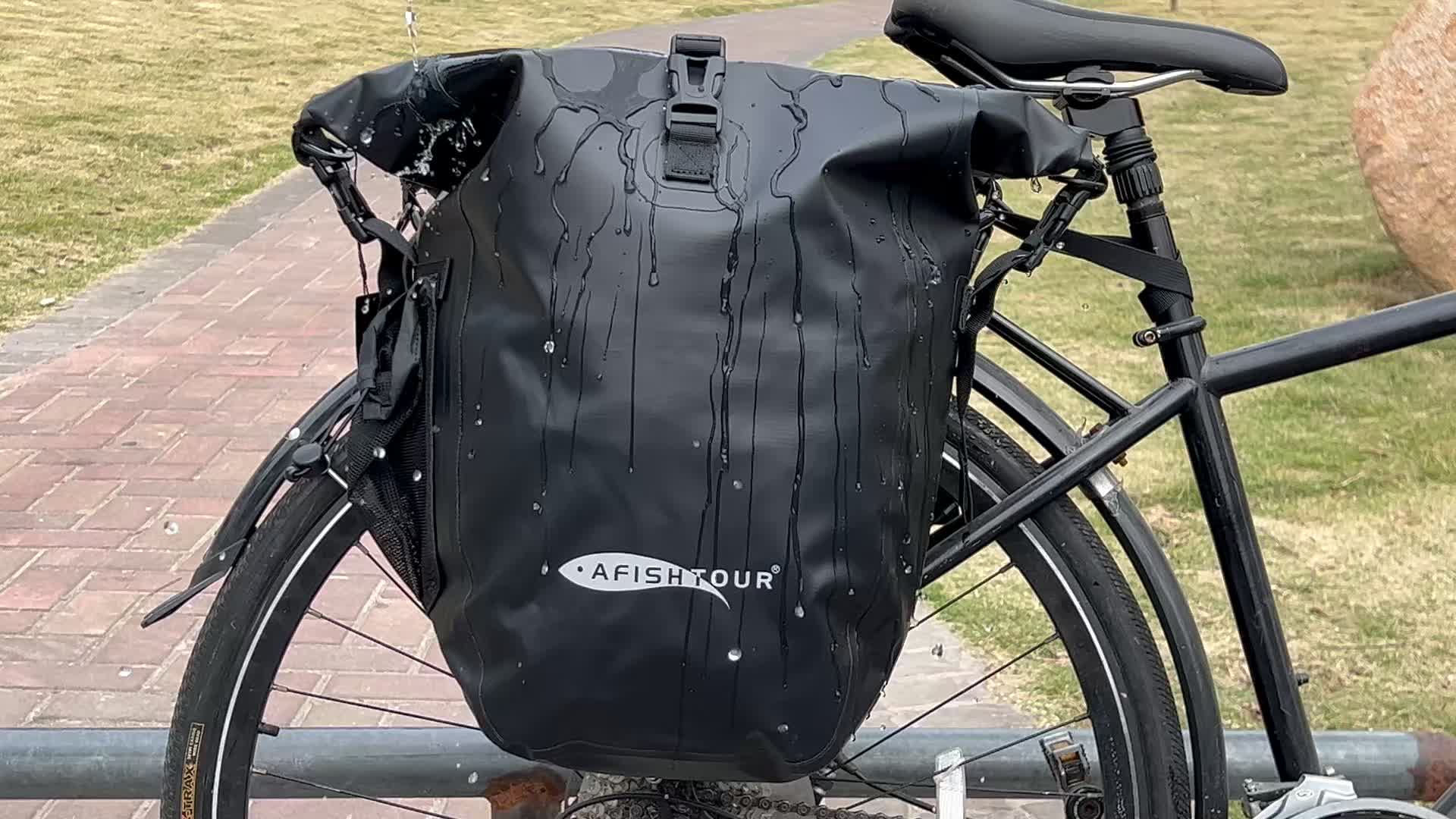 thumbnail video image 2 of AFISHTOUR Waterproof Bike Panniers, 50L Bike Bags for Bicycle Rear Rack, Bicycle Saddle Bags for Grocery (Black, 1 Pair), 2 of 8