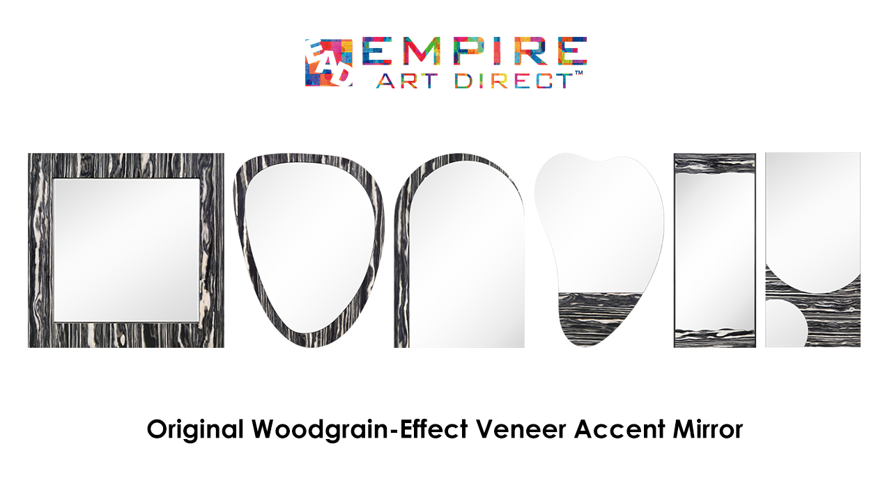 thumbnail video image 2 of "Curved Harmony Wall Mirror", 36"x24" Irregular Frameless Mirror Featuring Exotica Stained Veneer Accents, 2 of 10