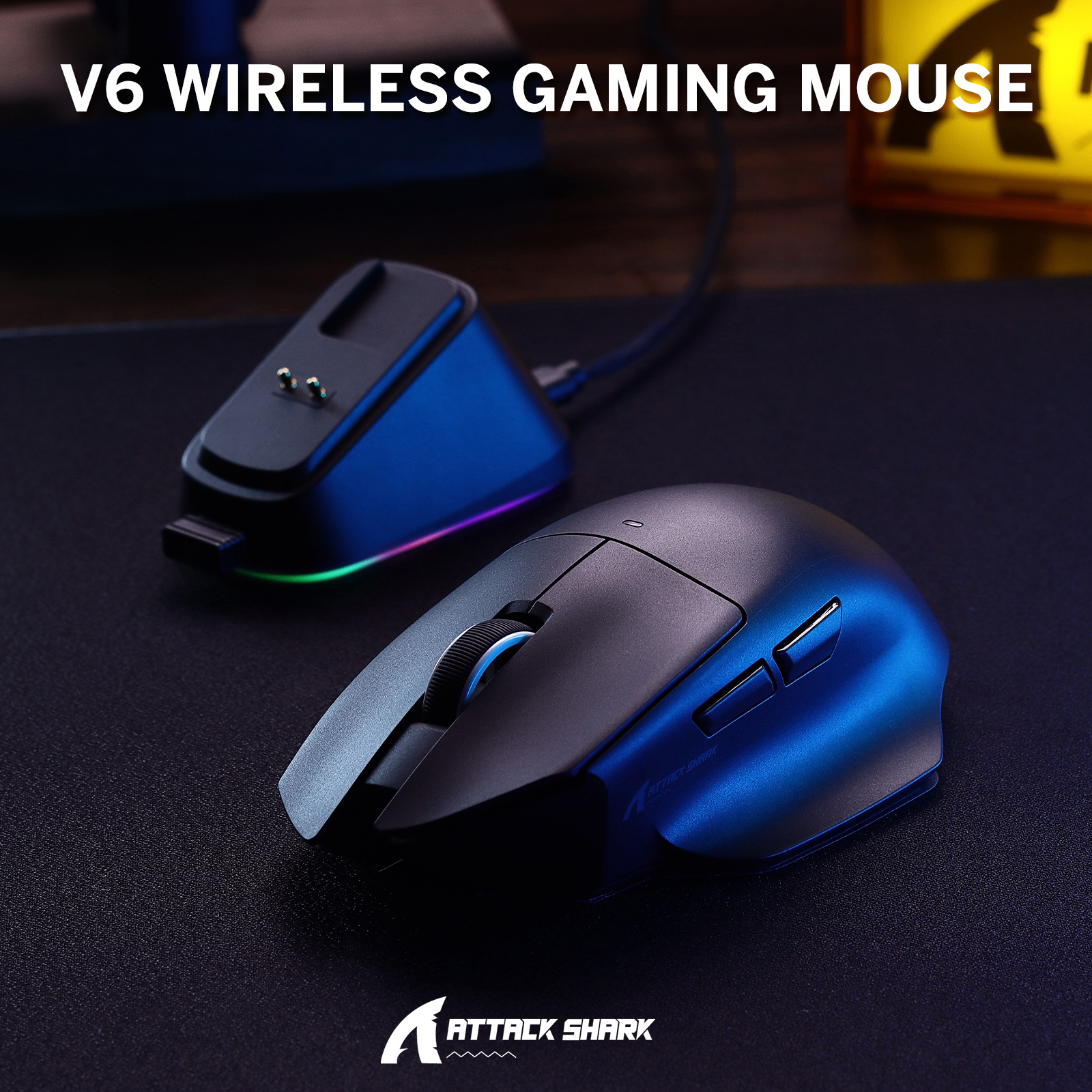 thumbnail video image 2 of ATTACK SHARK V6 Wireless Gaming Mouse with RGB Magnetic Charging Dock, Tri-Mode 2.4G/USB-C Wired/Bluetooth, PAW3311 Sensor, 25000 DPI, 65g Lightweight Design, Black, 2 of 10