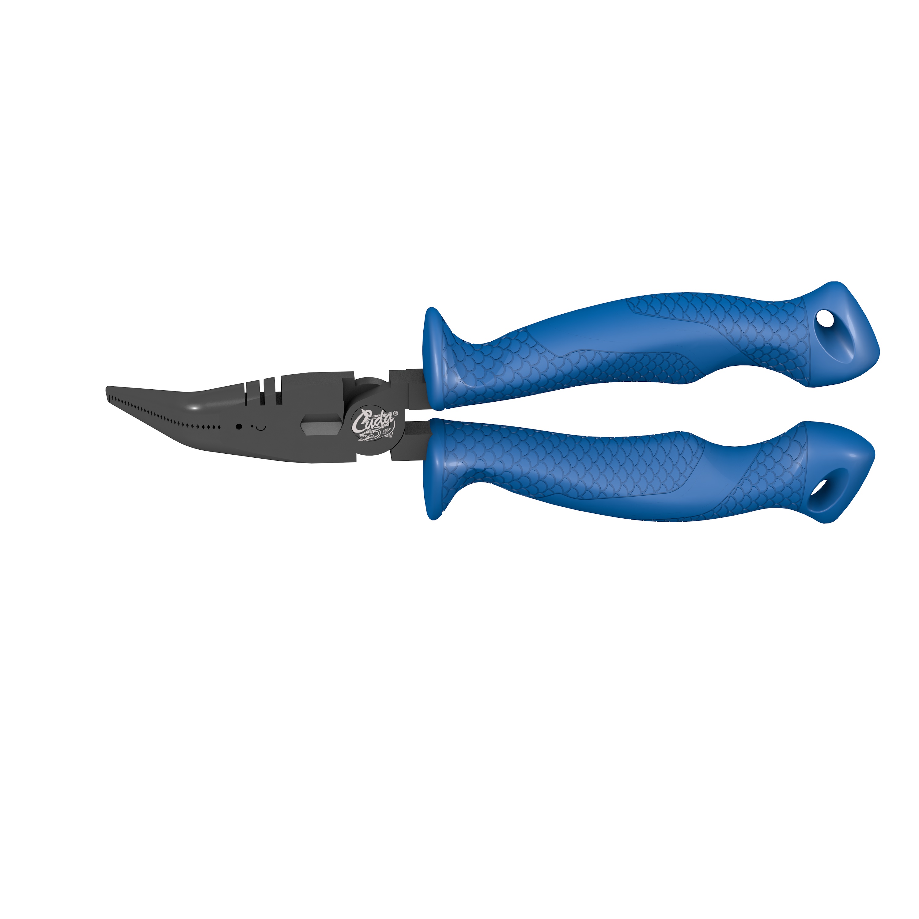 Cuda Fishing Plier with Ring Splitter 7 Carbon Steel Bent - Blue