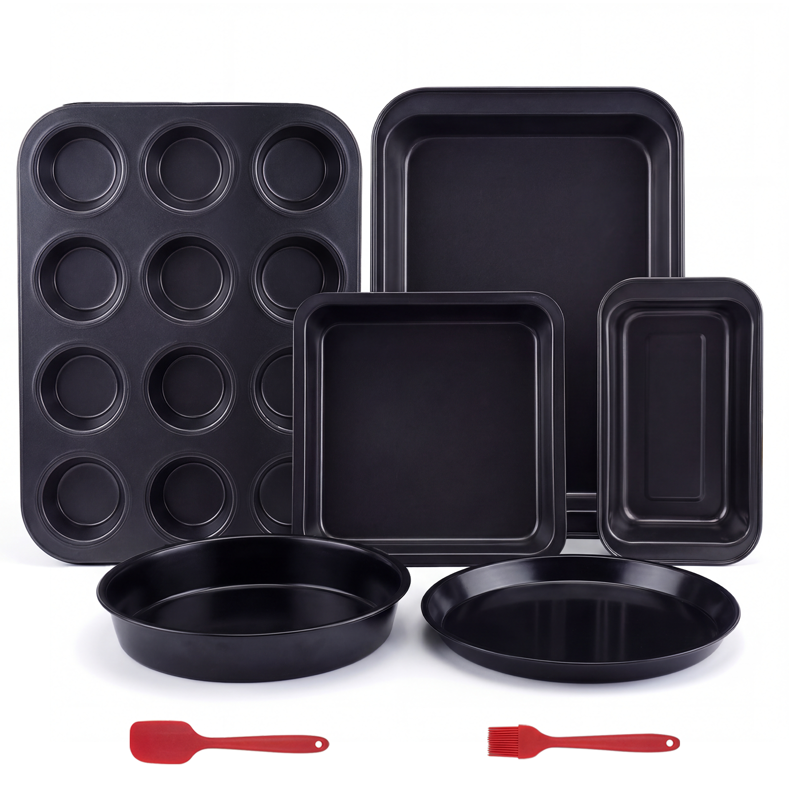thumbnail video image 2 of 6 Piece Nonstick Bakeware Set, Carbon Steel Baking Pans Including Cookie Sheet, Cake Pan, Loaf Pan, Muffin Pan & Roasting Pan, Oven & Dishwasher Safe, 2 of 7