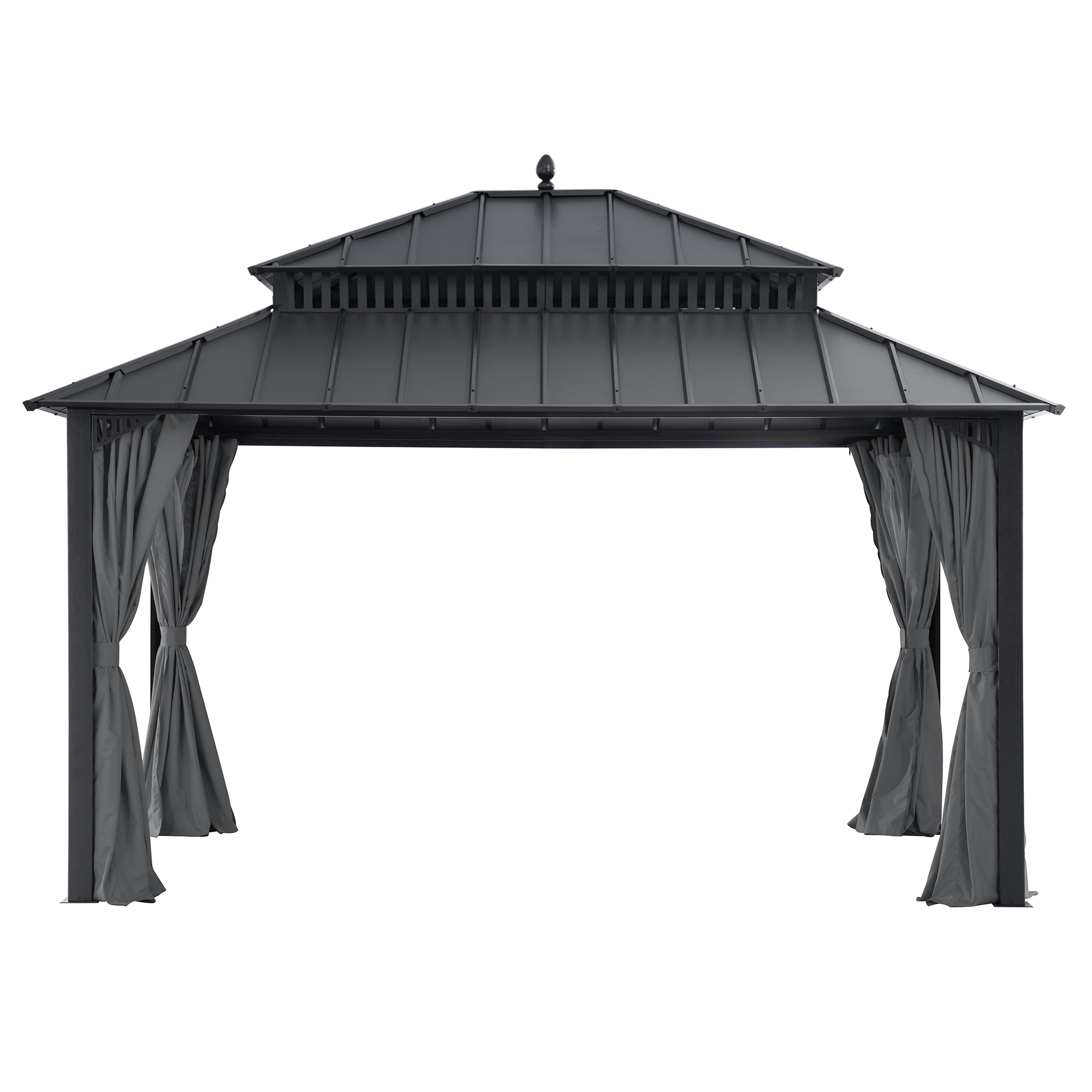 thumbnail video image 2 of Sunjoy 14x12 ft. Outdoor Pavilion Gazebo Steel Hardtop Gazebo with Curtain and Netting,Kingston Series, 2 of 20
