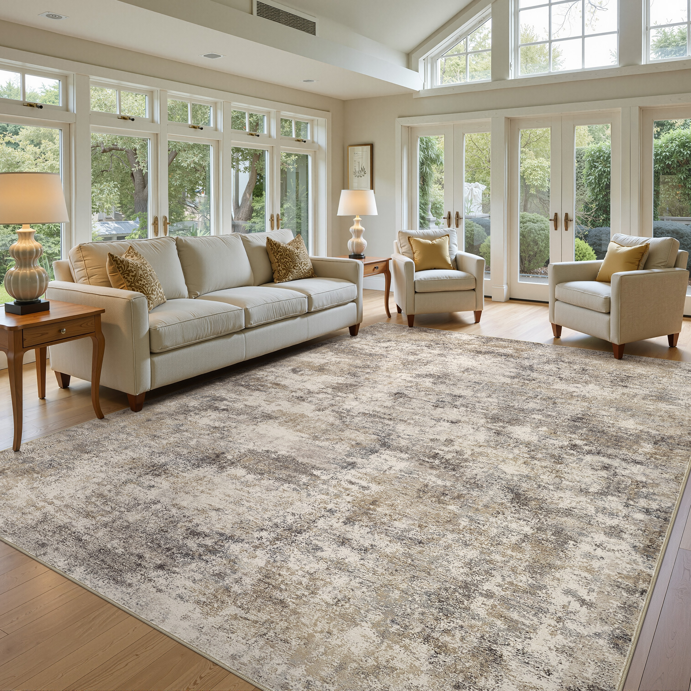 thumbnail video image 2 of UERMEI 6'x9' Washable Area Rugs for Living Room, Modern Abstract Printed Carpet, Non Slip Indoor Rug for Bedroom Home Decor Carpets, Blue/Brown, 2 of 12