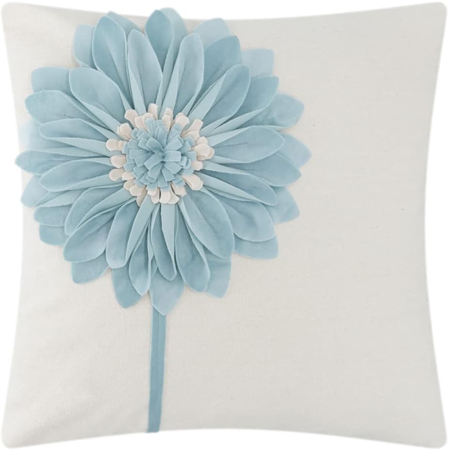thumbnail video image 2 of JWH 3D Light Blue Flower Throw Pillow Cover Large Fabric Bloom Cream Background 18x18inch Soft Decorative Couch Pillow Cover (No Insert), 2 of 8