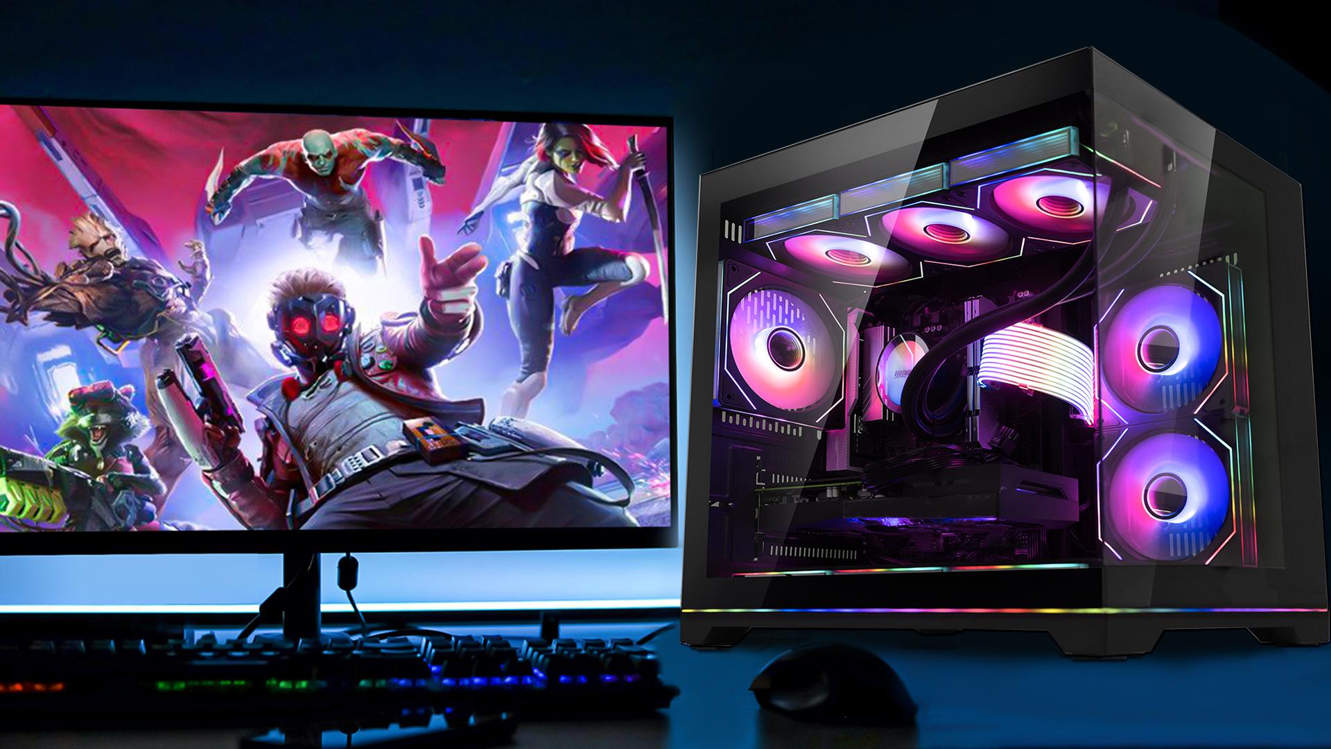 thumbnail video image 2 of Hoengager Gaming PC -AMD Ryzen 7 9800X3D RX 9070 16GB GDDR6 16GB DDR5 RAM 1TB PCIe and 1TB SATA SSD 850W PSU, 360 AIO RGB Liquid Cooling Windows 11, 2 of 13
