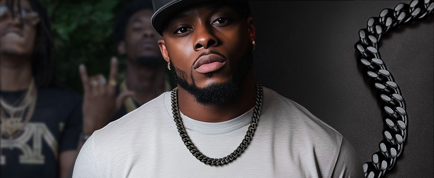 thumbnail video image 2 of FindChic Black Necklace for Men Chunky Stainless Steel Cuban Link Chain Valentines Day Jewelry Gifts Him Boyfriend Husband Adults Male Son Age Ideas, 7mm/14inch, 2 of 11